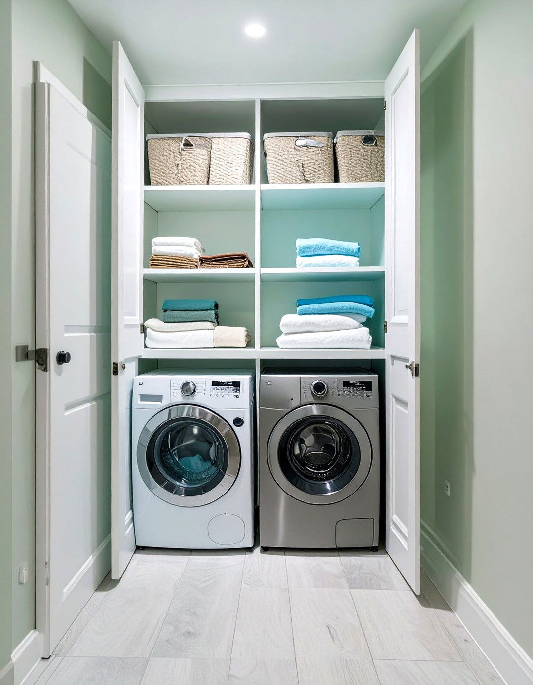 Stackable Laundry in a Hallway Closet - 30 stackable laundry room ideas