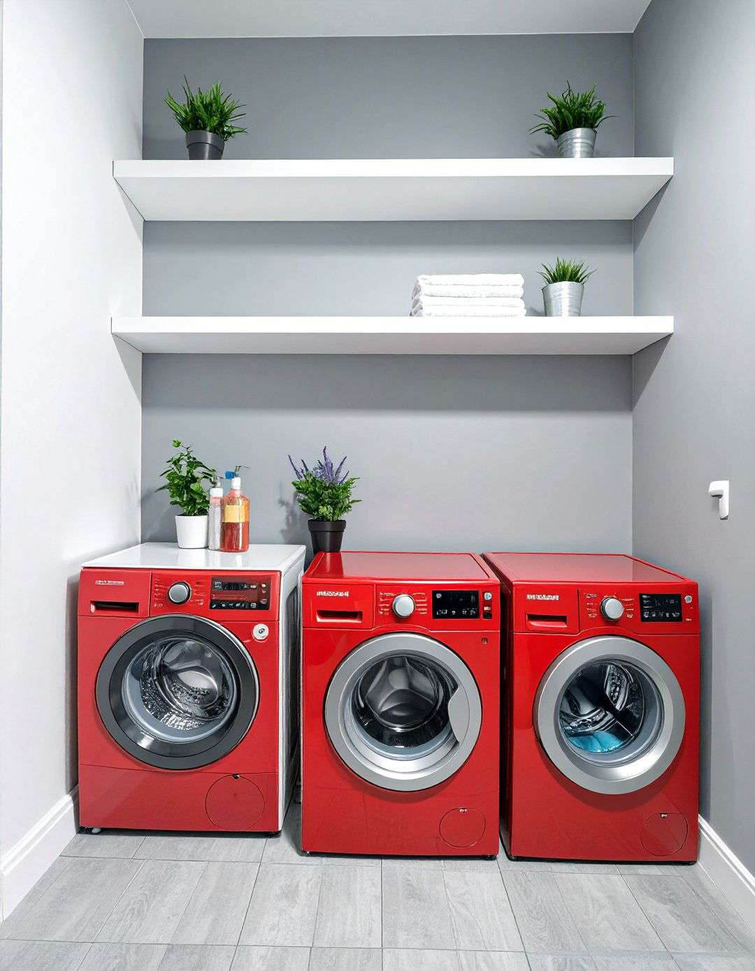Stackable Laundry with Colorful Appliances - 30 stackable laundry room ideas