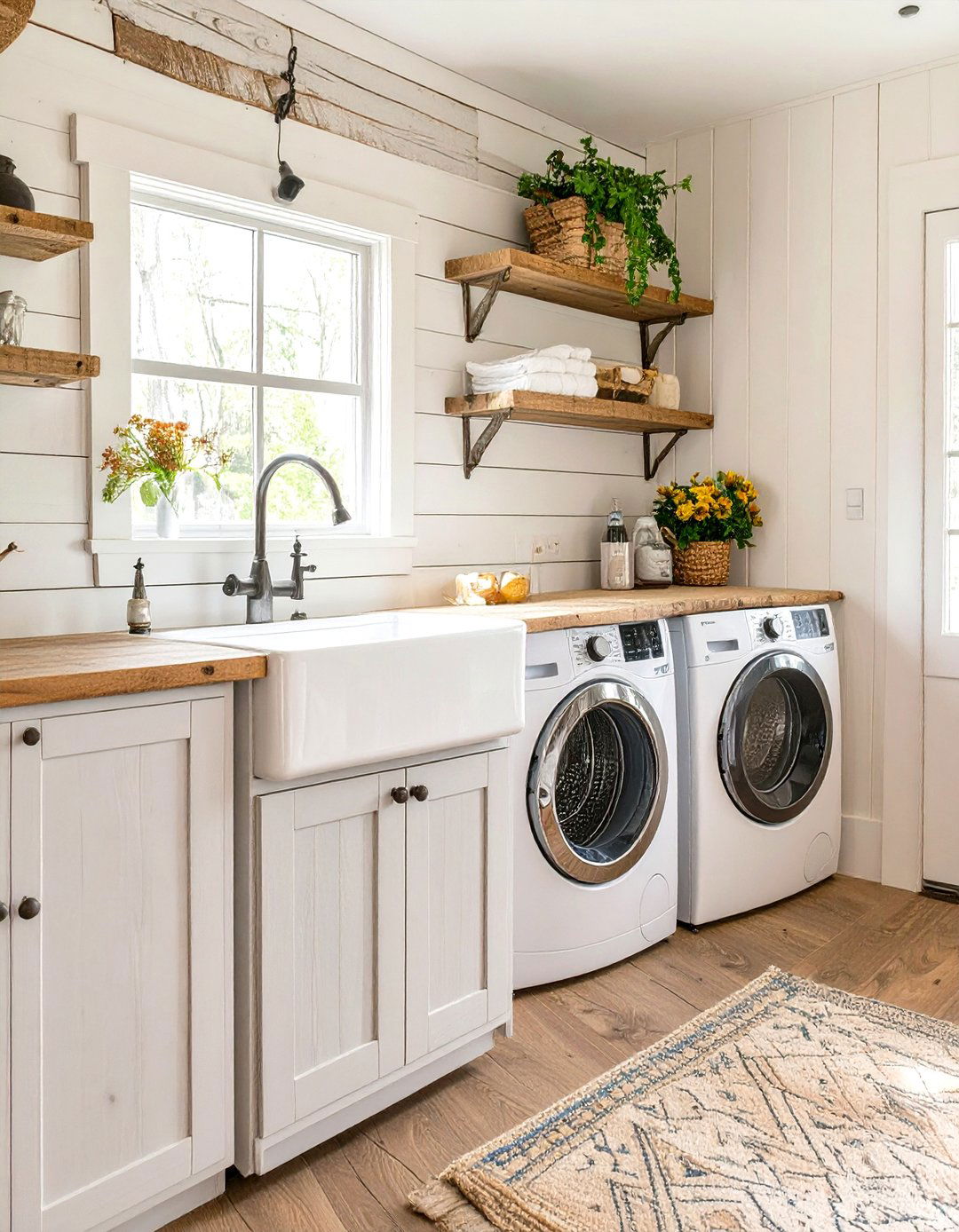 Stackable Laundry with a Farmhouse Aesthetic - 30 stackable laundry room ideas