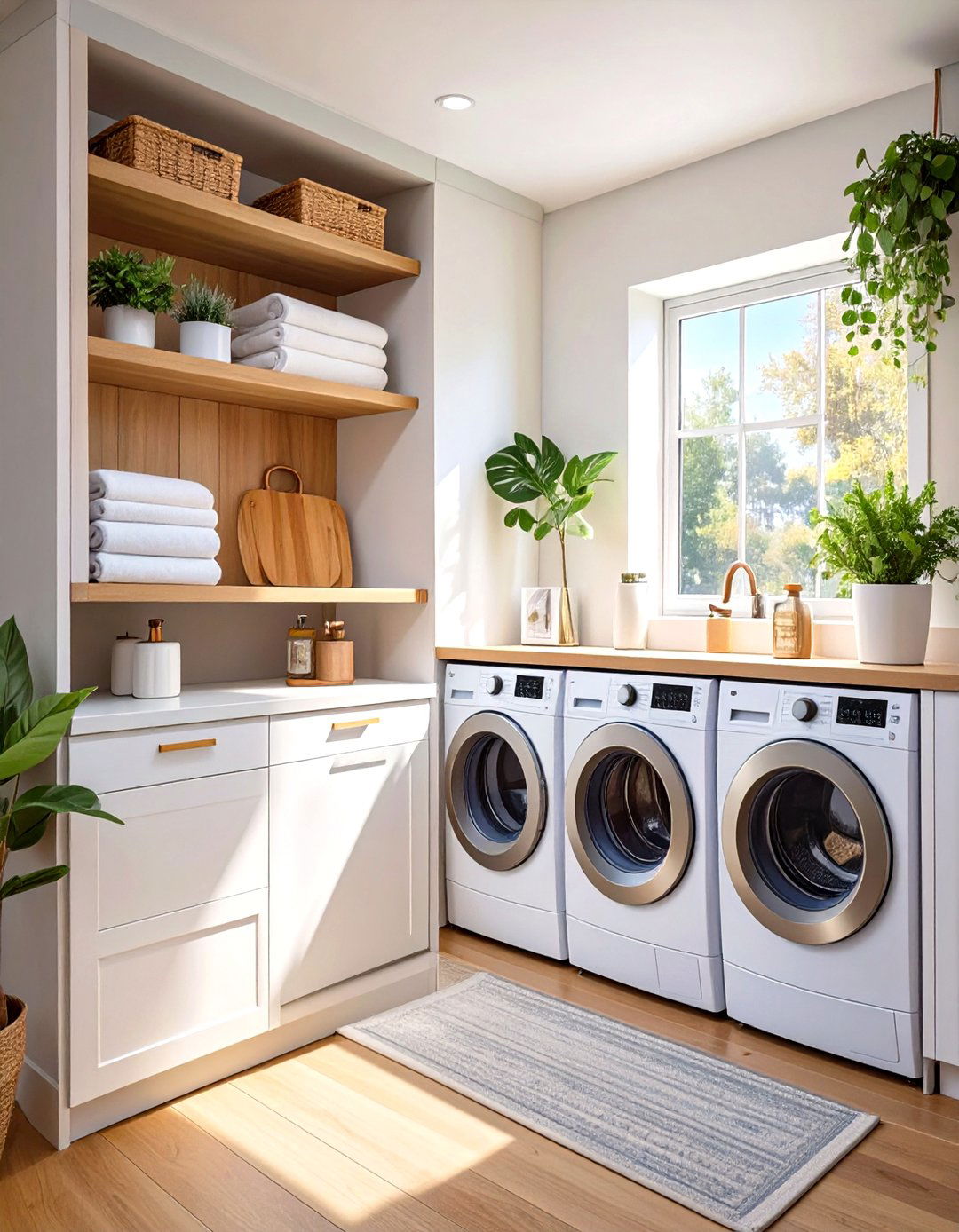 Stackable Laundry with a Pull Out Folding Shelf - 30 stackable laundry room ideas