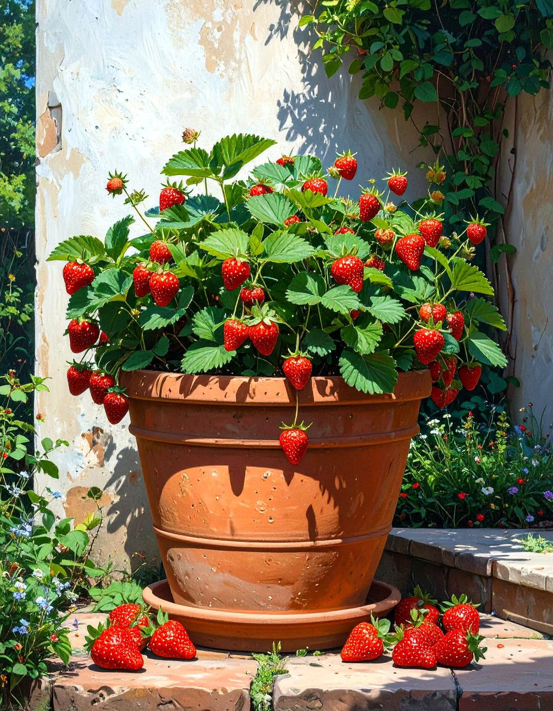 Stackable Strawberry Pots on the Patio - 30 small patio garden ideas