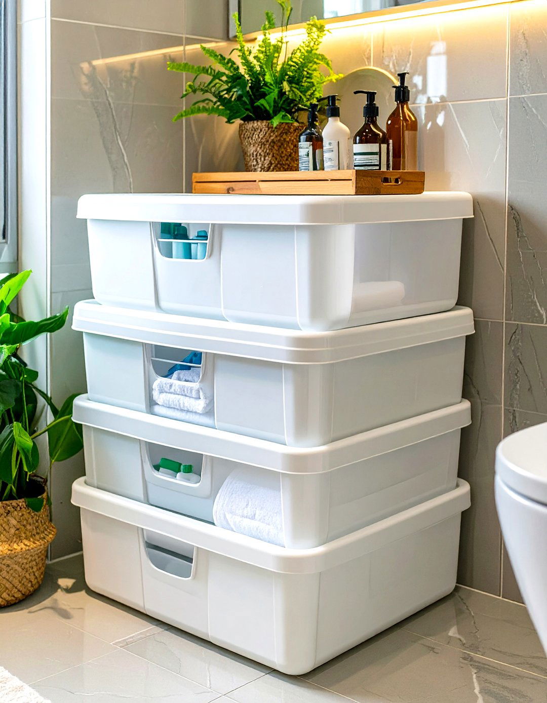 Stackable Waterproof Bin Shower Organizer - 30 shower organizer ideas