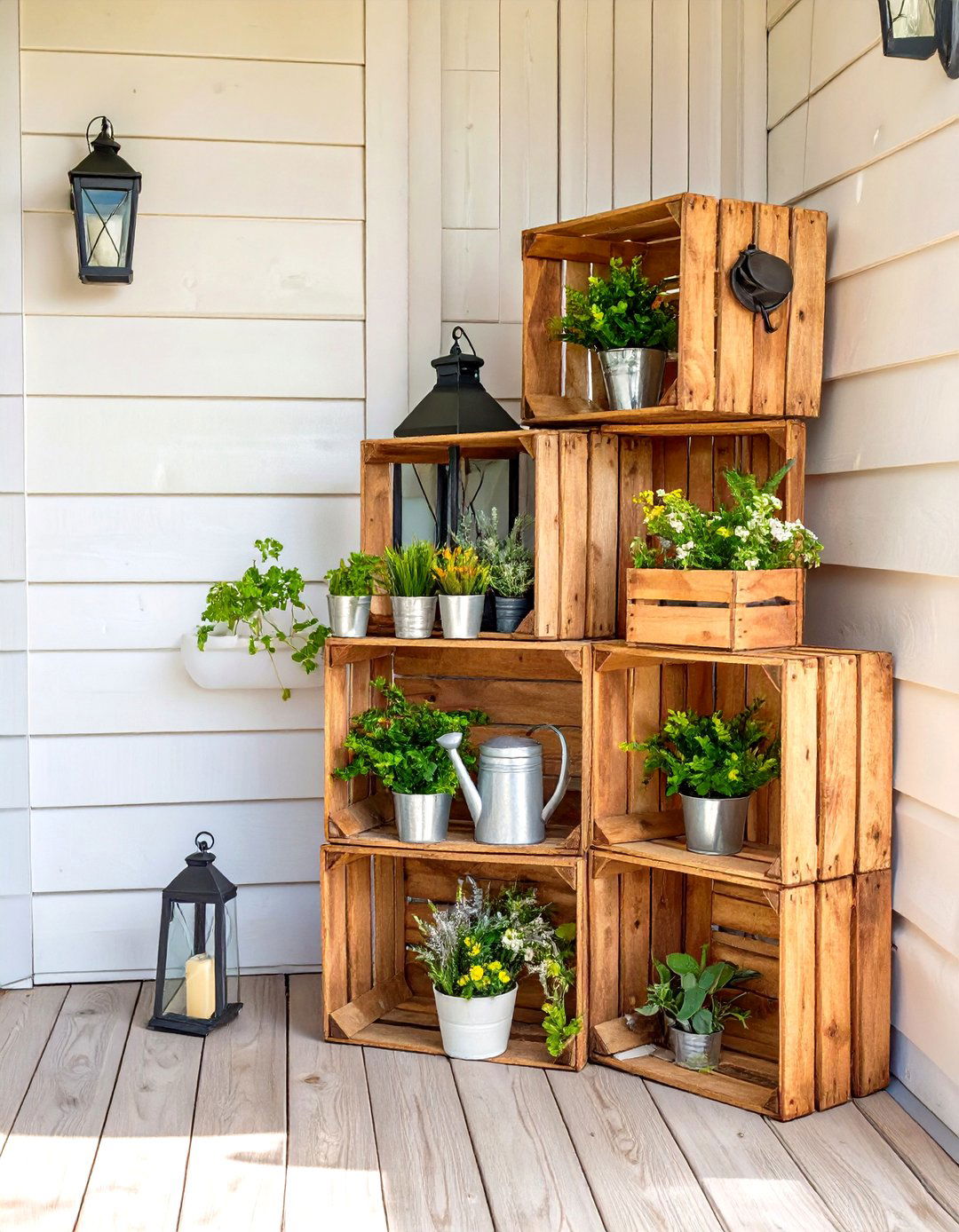 Stacked Crate Shelving for a Small Patio - 30 small patio ideas on a budget