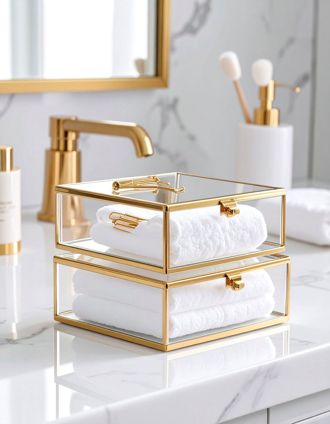 Stacked Glass Boxes - 30 bathroom counter organization ideas