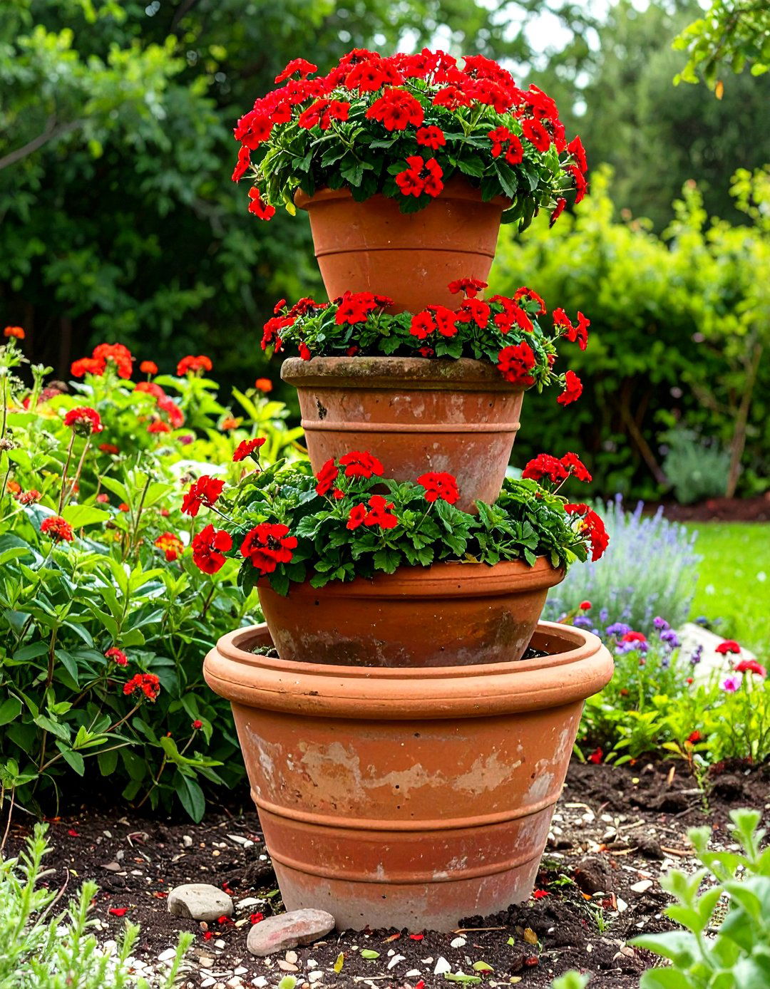 Stacked Pot Tower Arrangement - 30 small garden design ideas
