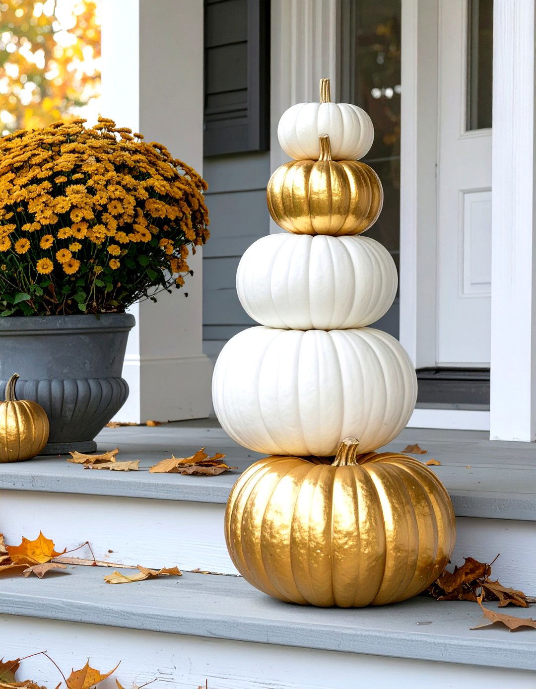 Stacked Pumpkin Topiary - 30 small front porch fall decorating ideas