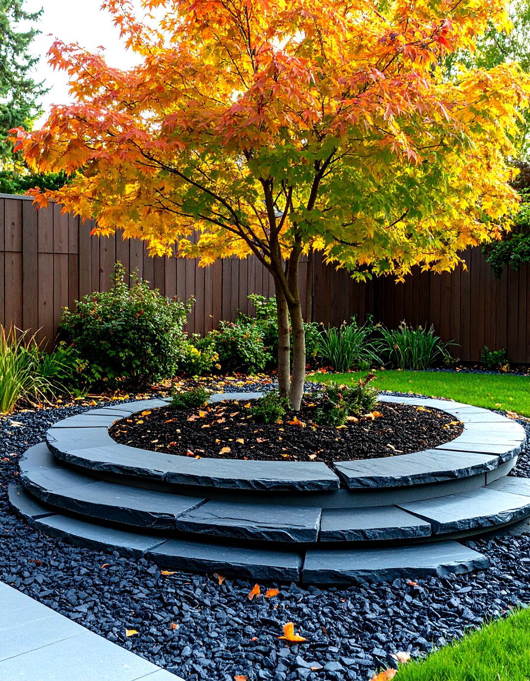 Stacked Slate Tree Ring Edging - 30 landscape tree ring ideas