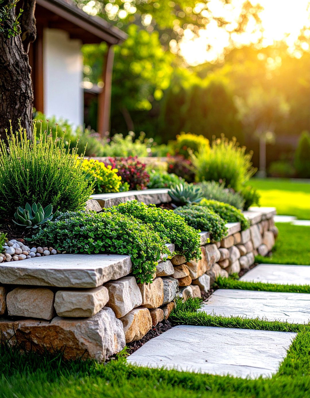 Stacked Stone Wall Planter - 30 outdoor planter ideas