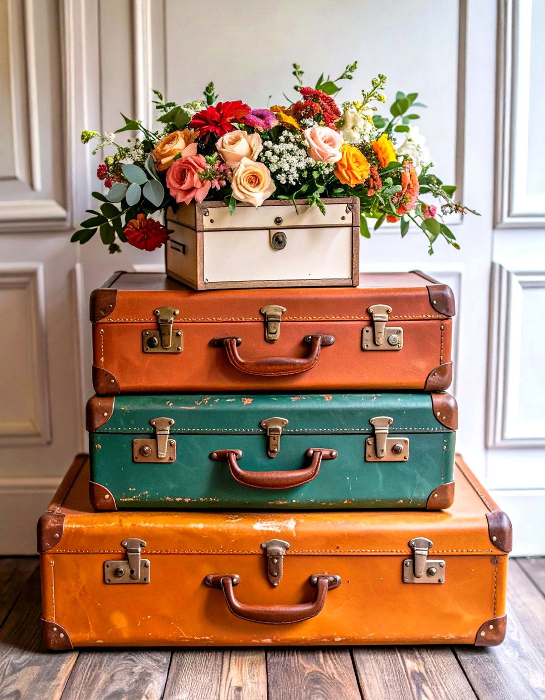 Stacked Vintage Suitcase Decor - 30 wedding shower decor ideas