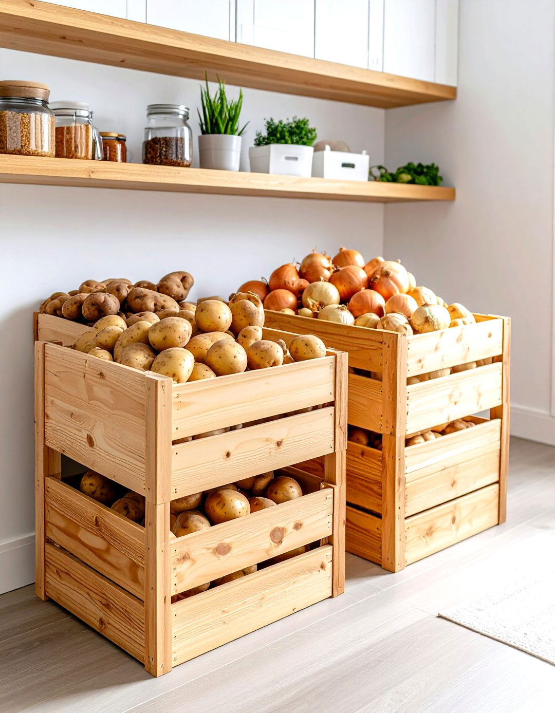 Stacking Bins for Root Vegetables - 30 pantry organizer ideas