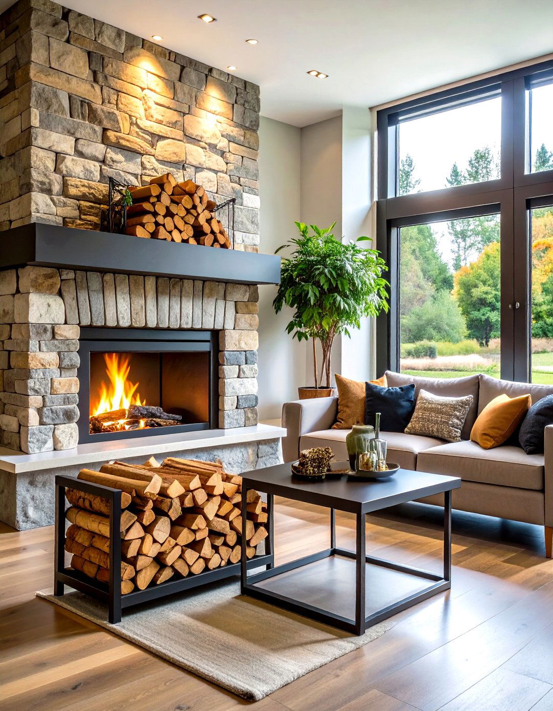 Stacking Firewood Indoors - 30 rustic home decor ideas