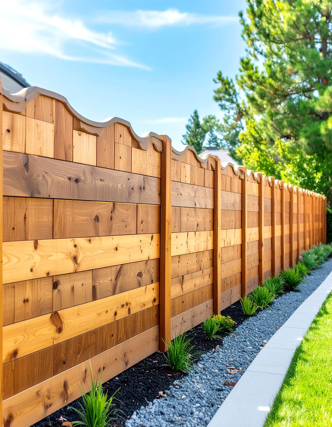 Staggered Height Wood Plank Fence - 30 cheap front yard fence ideas