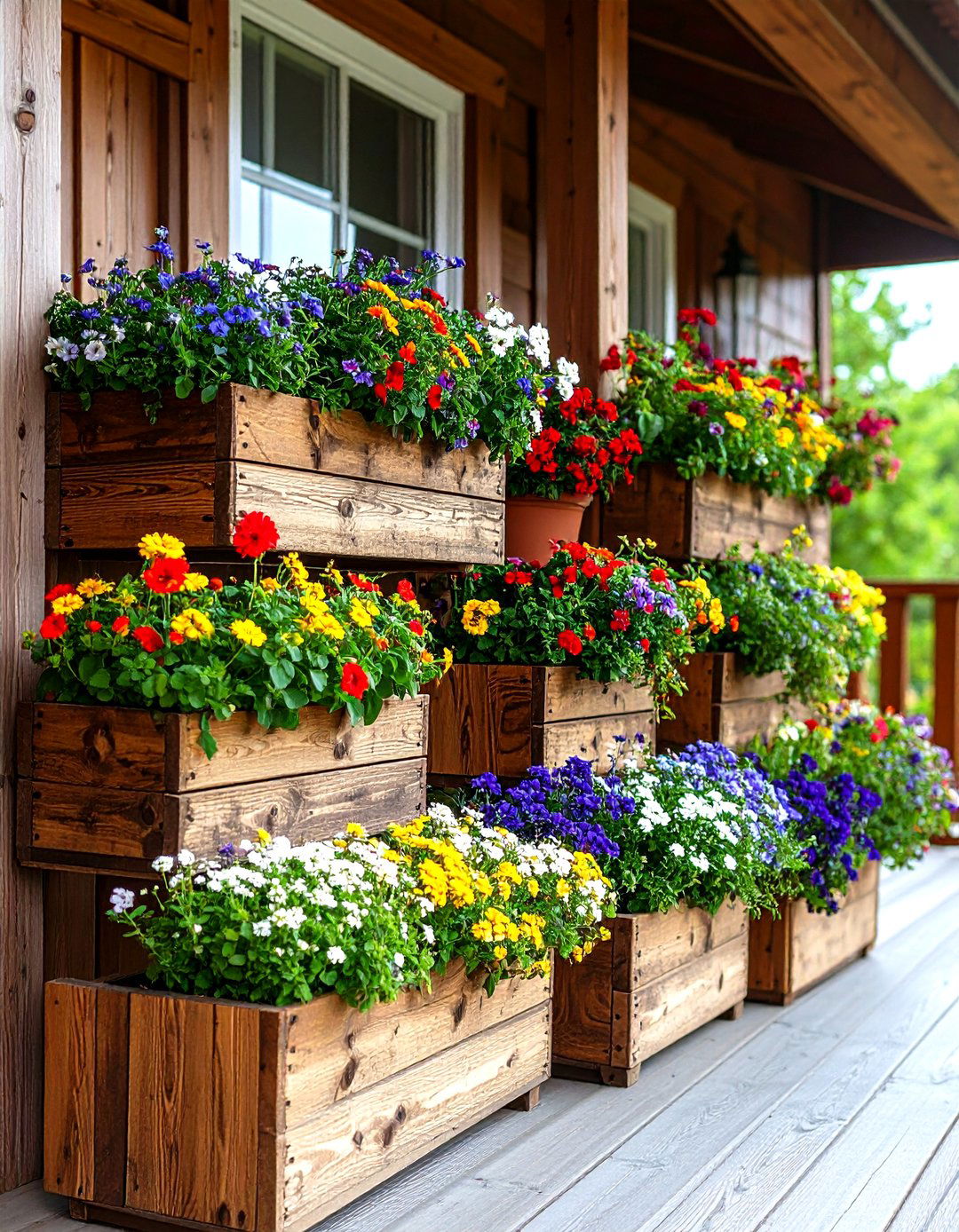 Staggered Height Wooden Boxes - 30 porch privacy ideas