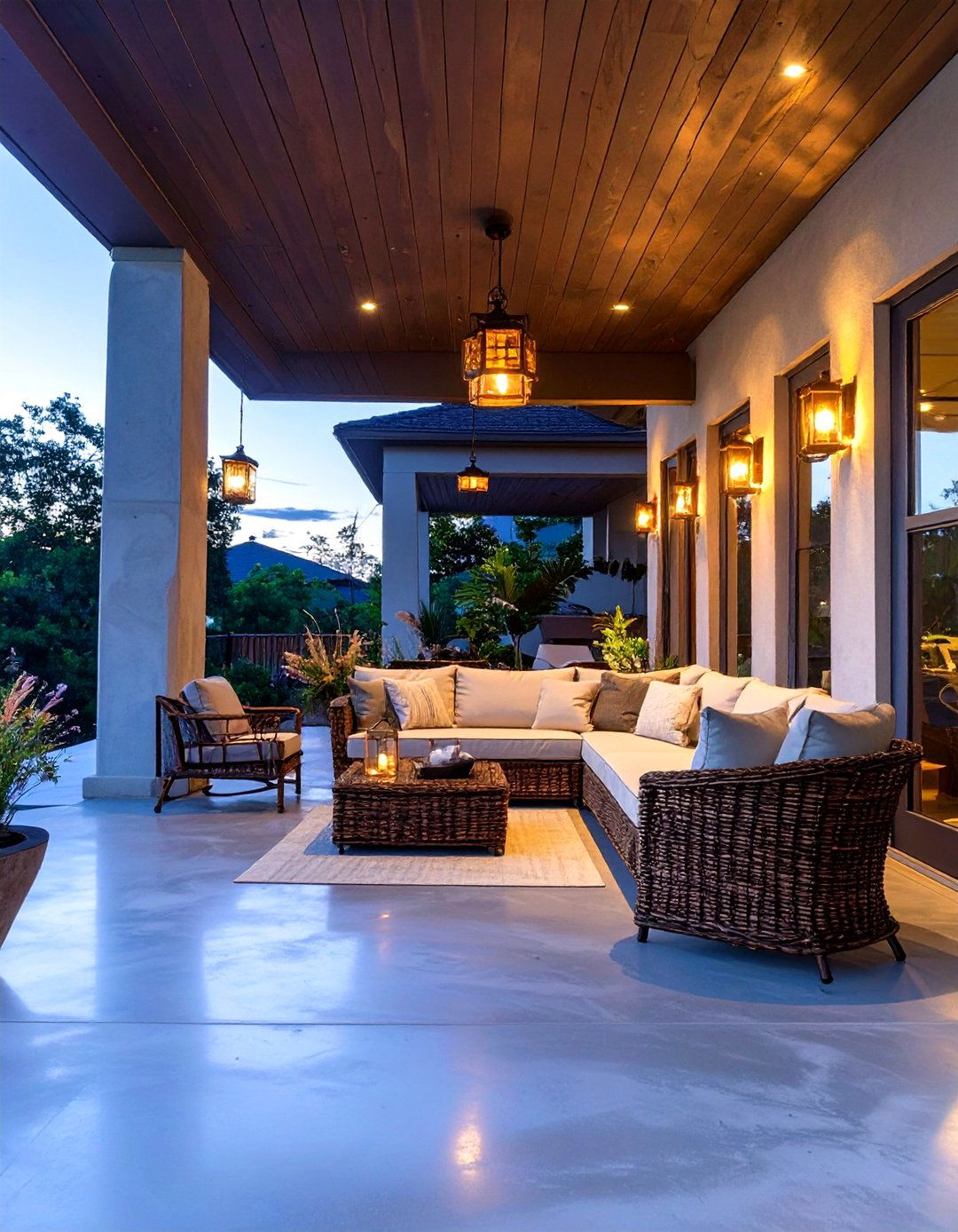 Stained Concrete Porch with a Rich Walnut Hue - 30 concrete porch ideas