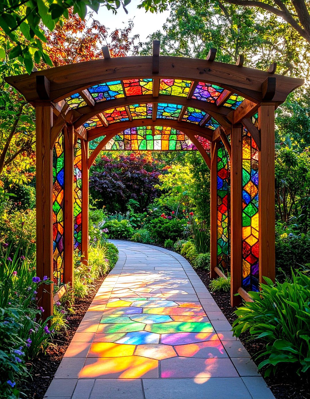 Stained Glass Accent Garden Arbor - 30 garden arbor ideas