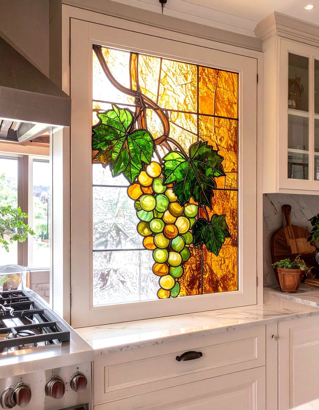 Stained Glass Accents in a Tuscan Kitchen - 30 tuscan kitchen design ideas