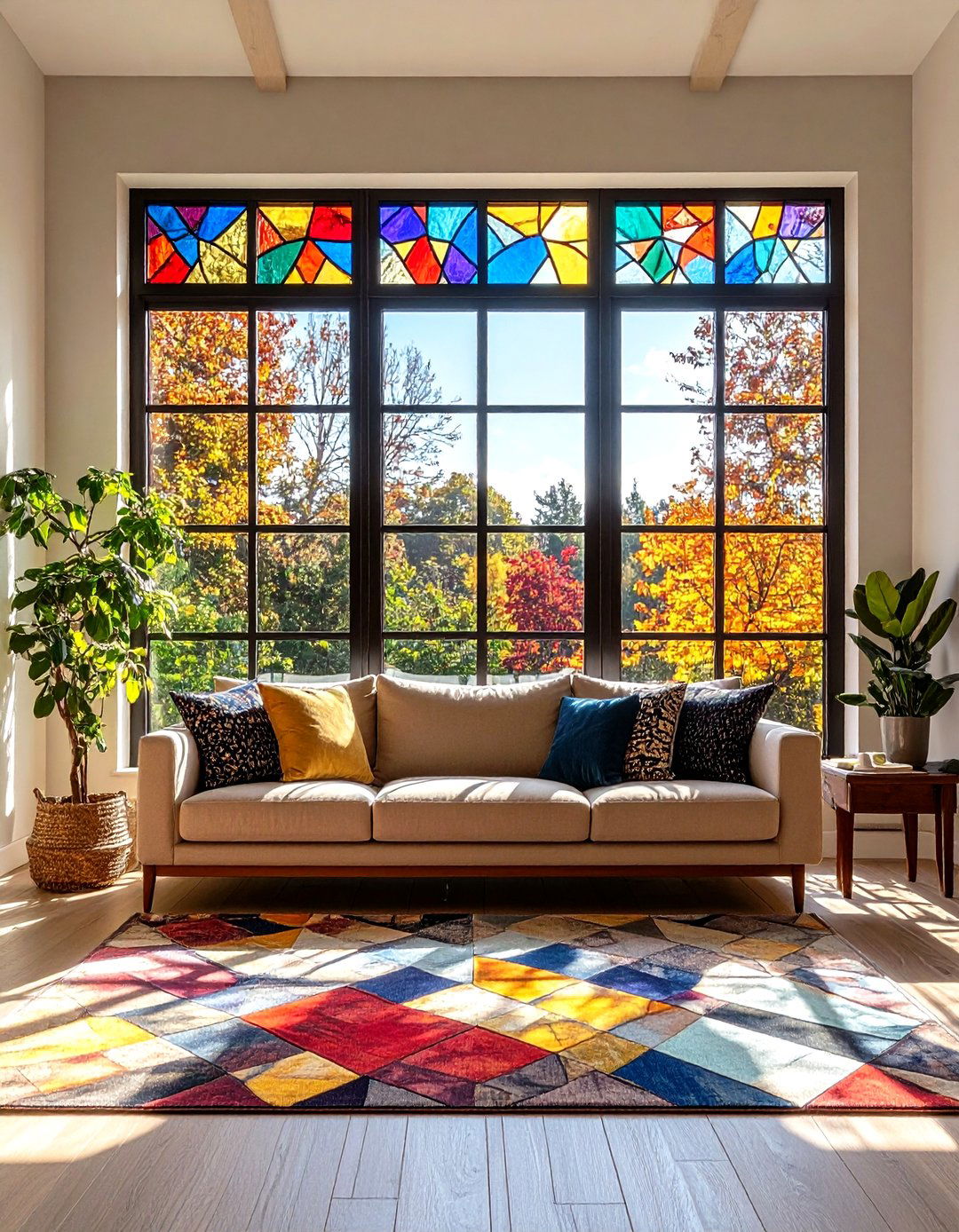 Stained Glass Film for Artistic Privacy - 30 living room window treatment ideas