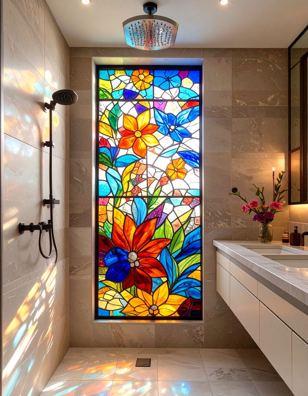 Stained Glass Shower Window - 30 shower window ideas