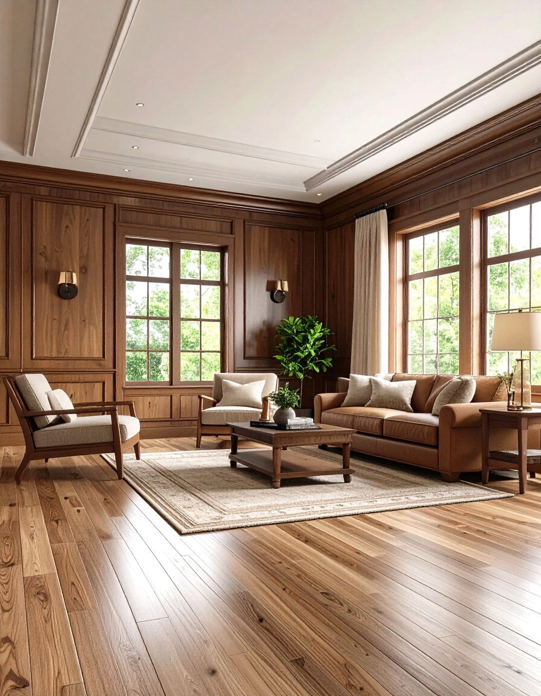 Stained Wood Shaker Style Wainscoting - 30 living room wainscoting ideas