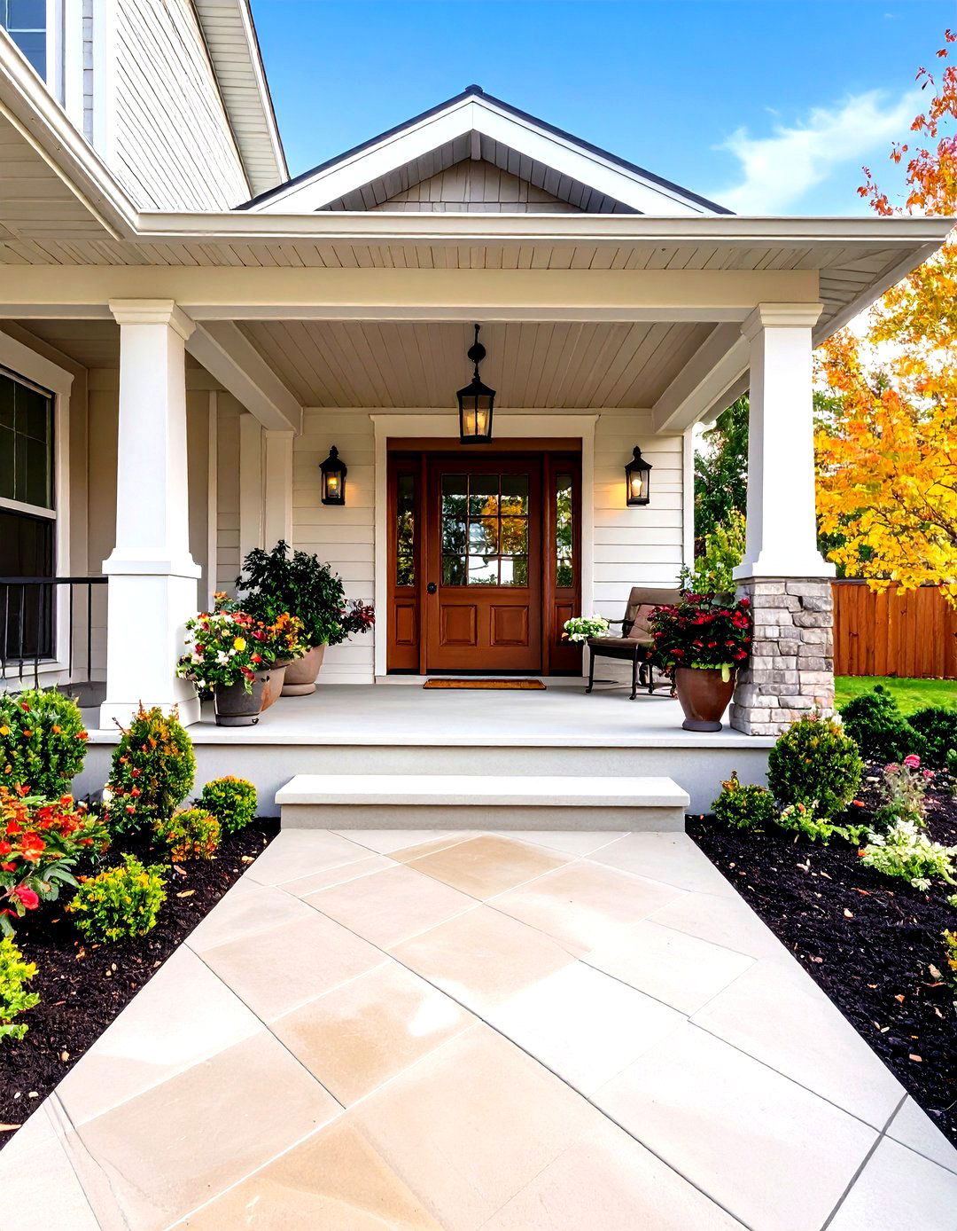 Stained and Scored Concrete Flooring - 30 front porch flooring ideas