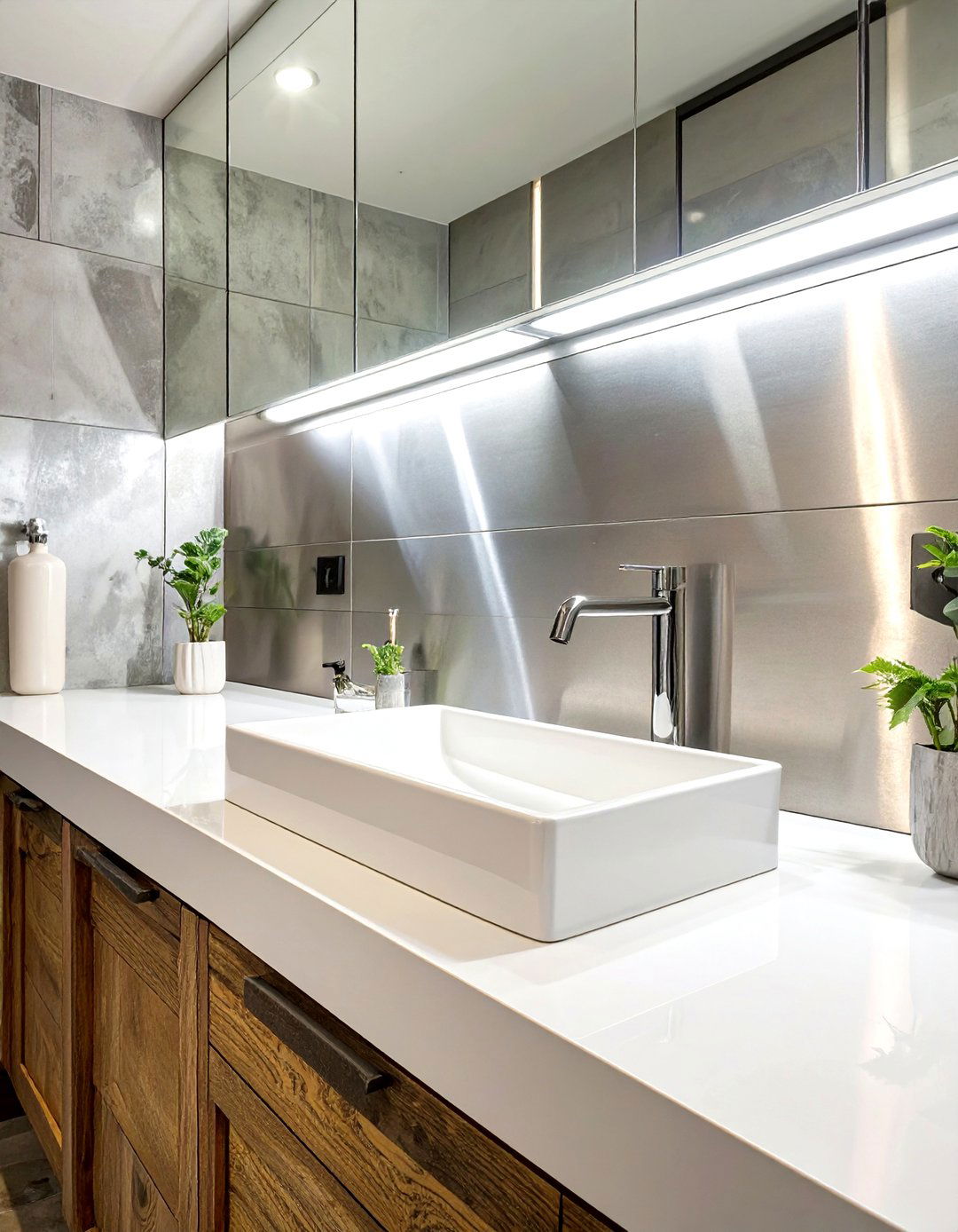 Stainless Steel Bathroom Backsplash - 30 bathroom sink backsplash ideas