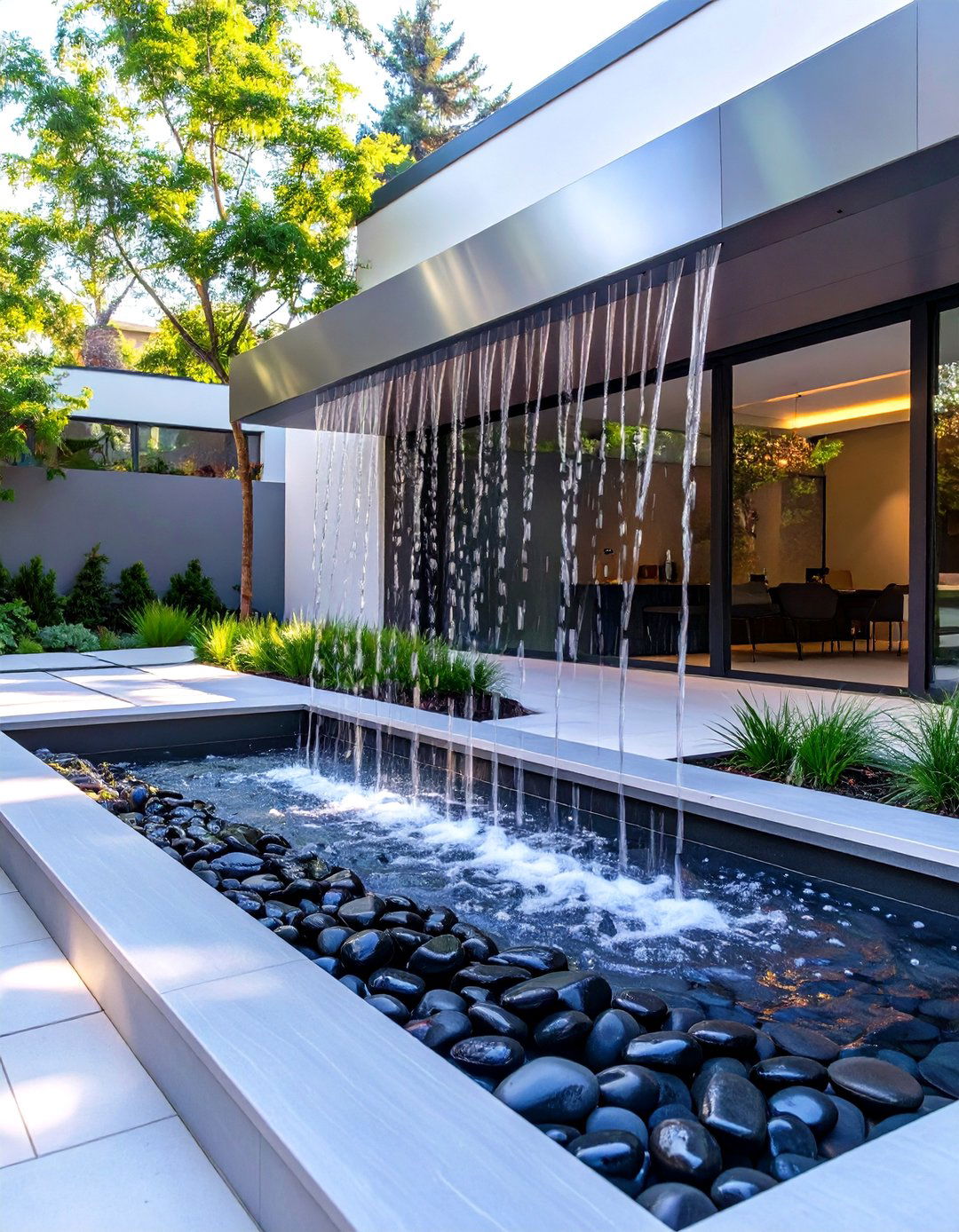Stainless Steel Rainfall Outdoor Fountain - 30 outdoor fountain ideas