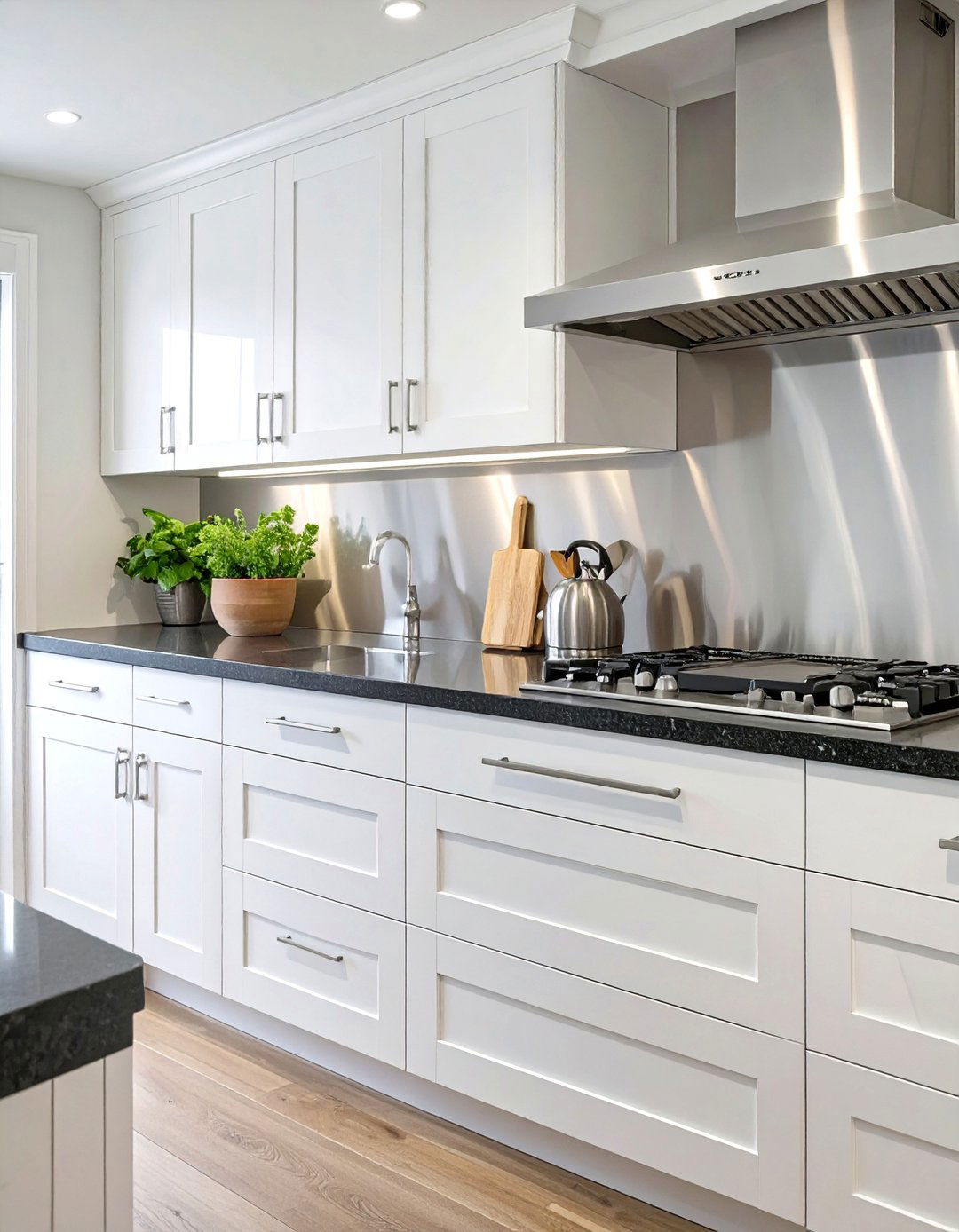 Stainless Steel Sheet Backsplash - 30 backsplash ideas for white cabinets and granite countertops