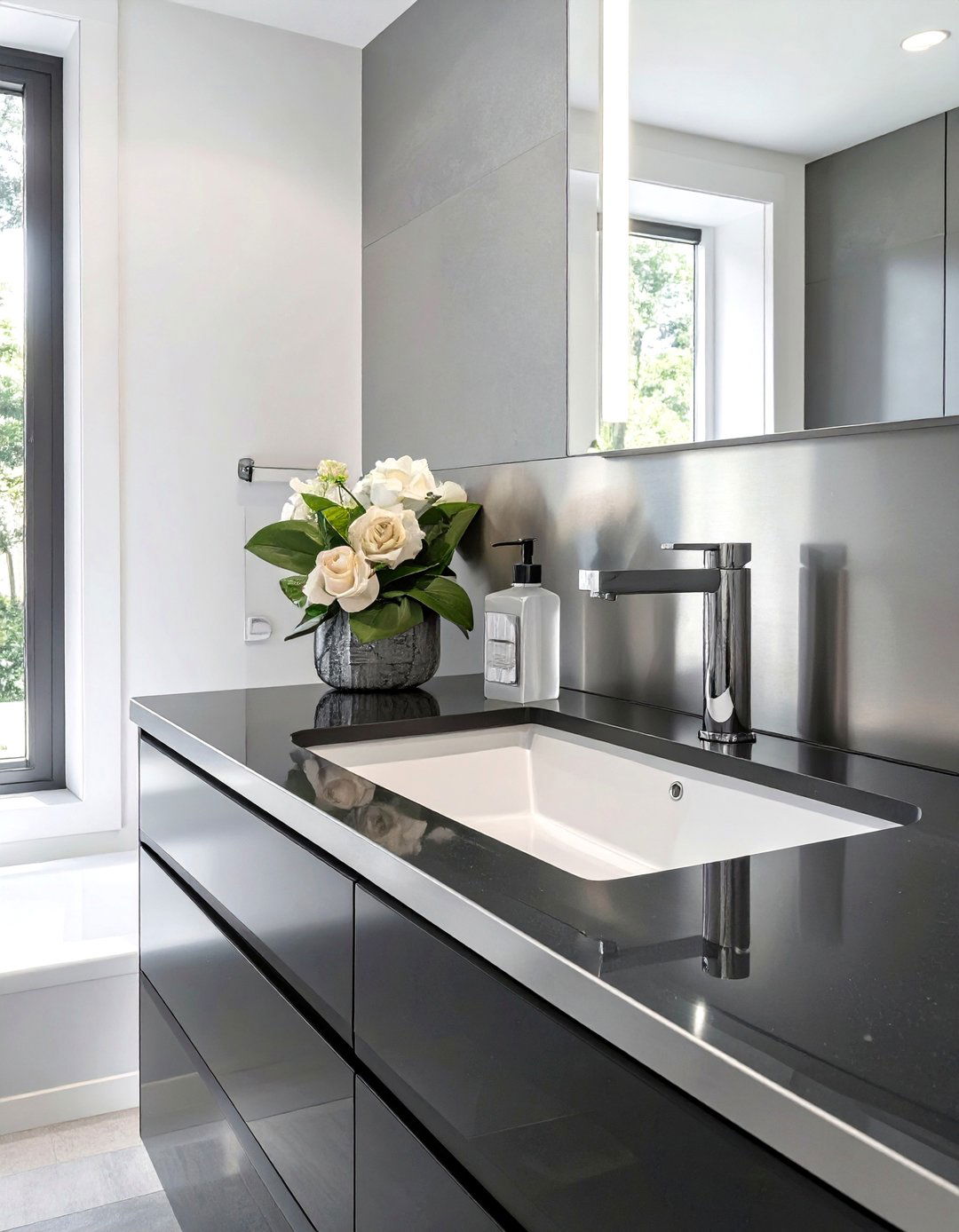 Stainless Steel Sheet Vanity Backsplash - 30 vanity backsplash ideas