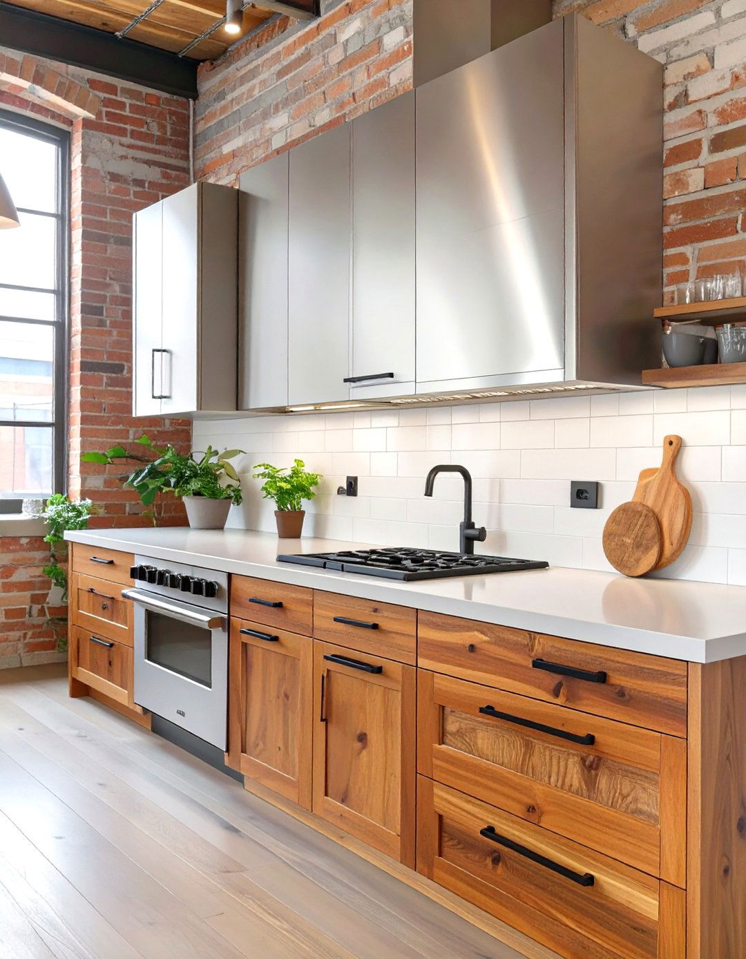 Stainless Steel Uppers with Wooden Lowers - 30 two tone kitchen cabinet ideas