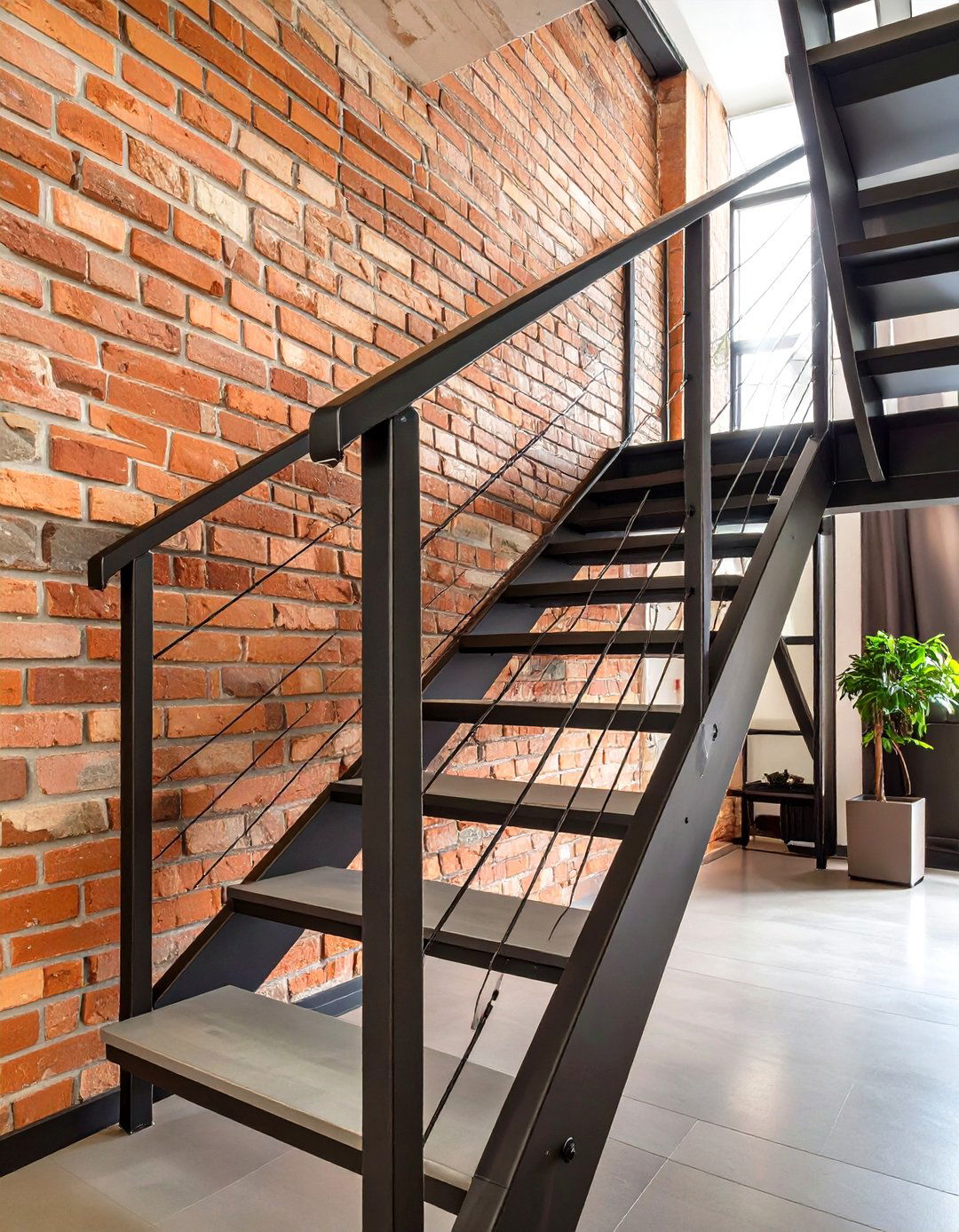 Stairway with Industrial Metal Accents - 30 stairway decor ideas