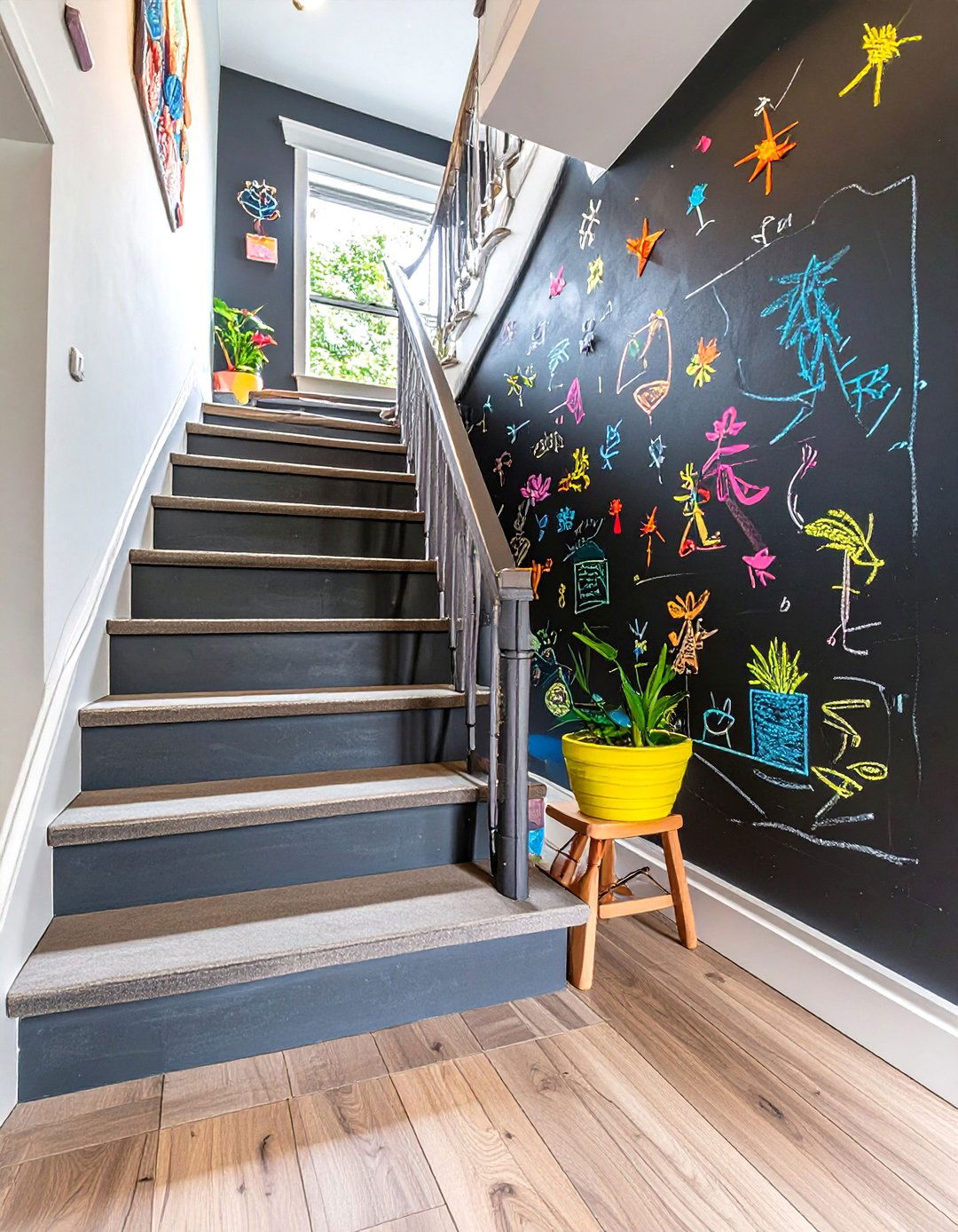 Stairway with a Chalkboard Wall - 30 stairway decor ideas