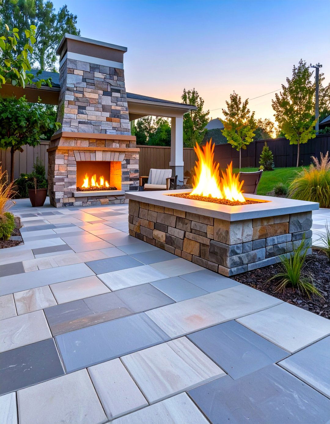 Stamped Concrete Patio with Integrated Fire Pit - 30 stamped concrete patio ideas