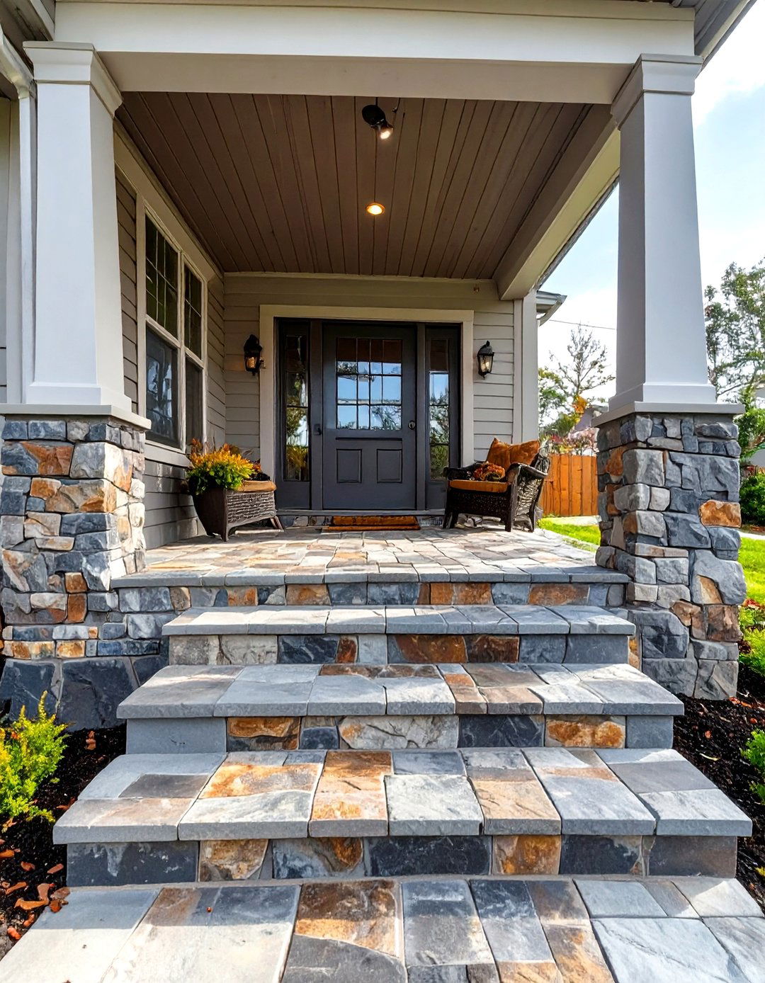 Stamped Concrete Porch with a Flagstone Pattern - 30 small concrete front porch ideas