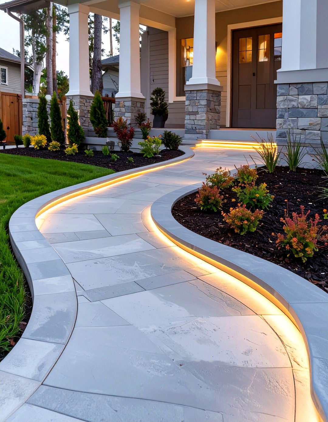 Stamped Concrete Walkway - 30 backyard pathway ideas