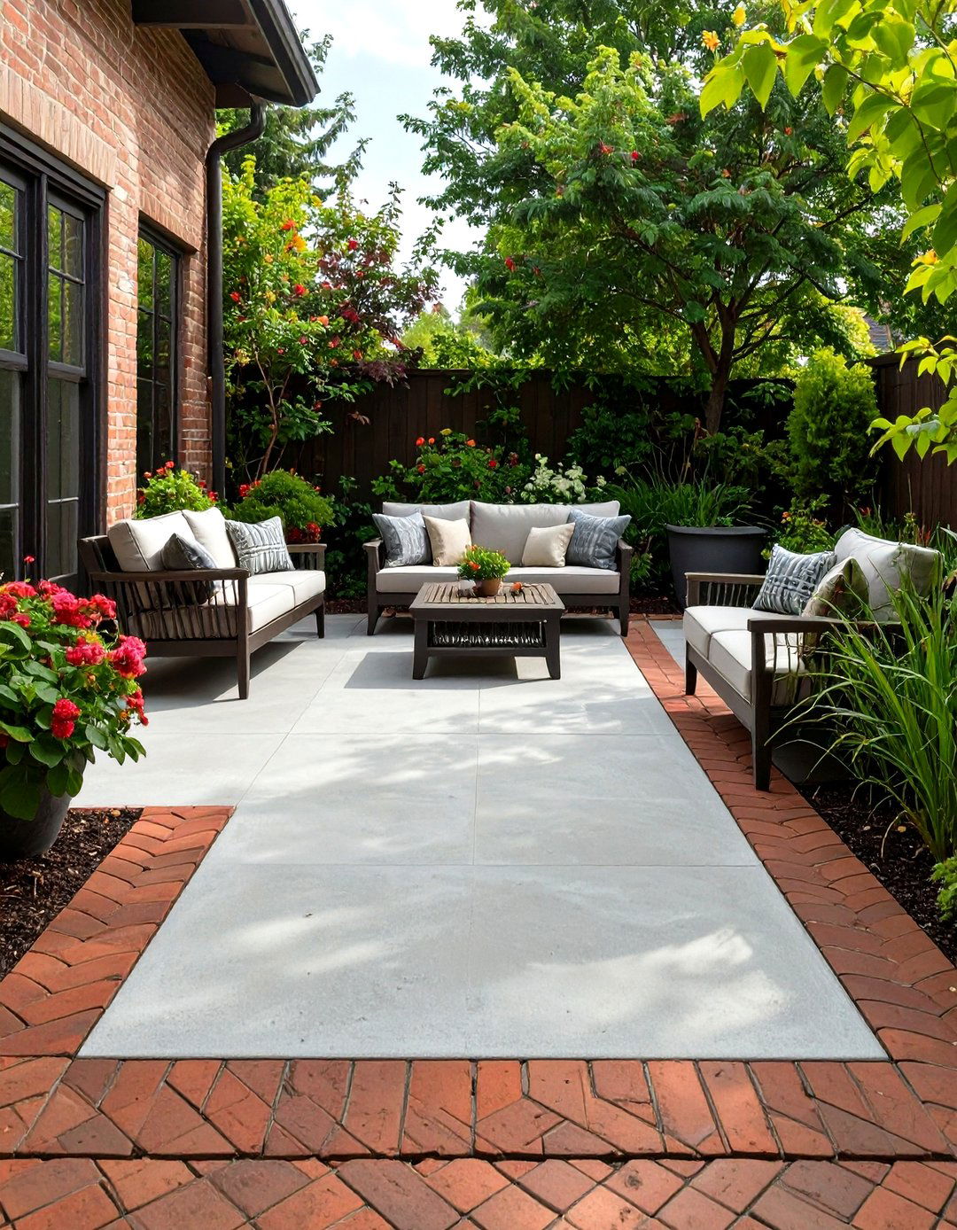 Stamped Concrete with a Brick Border - 30 simple concrete patio ideas