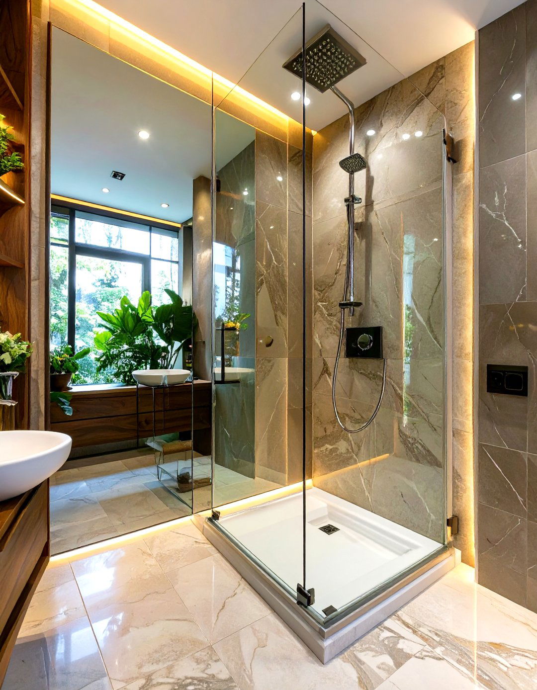 Stand Up Shower with Mirrored Walls - 30 stand up shower ideas