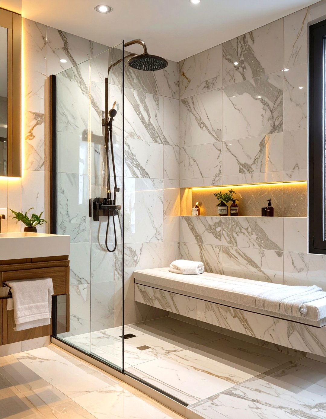 Stand Up Shower with a Built In Bench - 30 stand up shower ideas