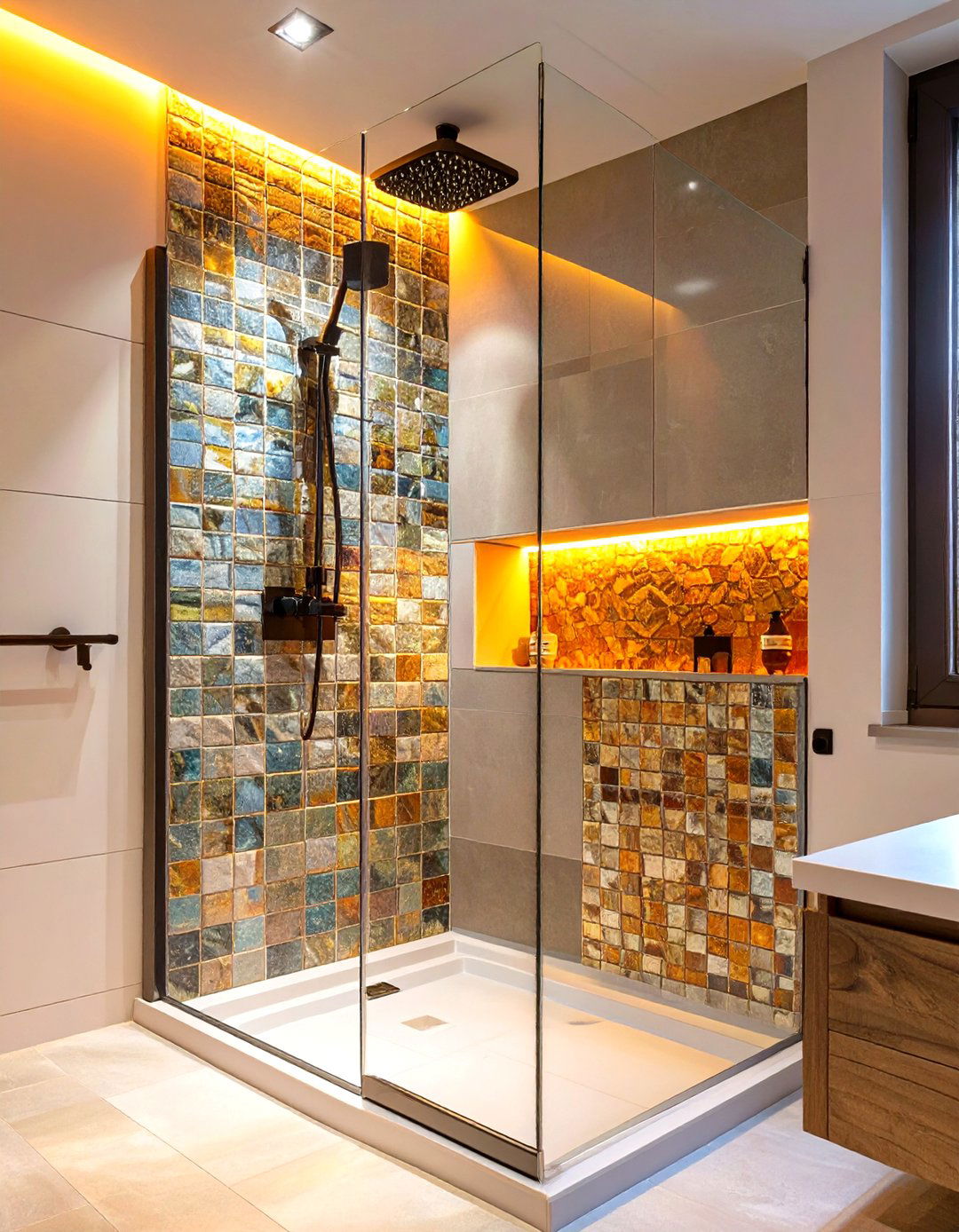 Stand Up Shower with a Built In Niche - 30 stand up shower ideas