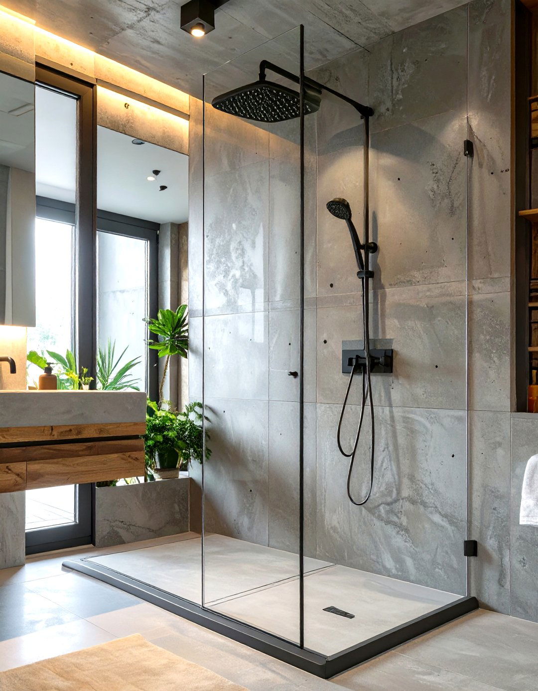 Stand Up Shower with a Concrete Finish - 30 stand up shower ideas