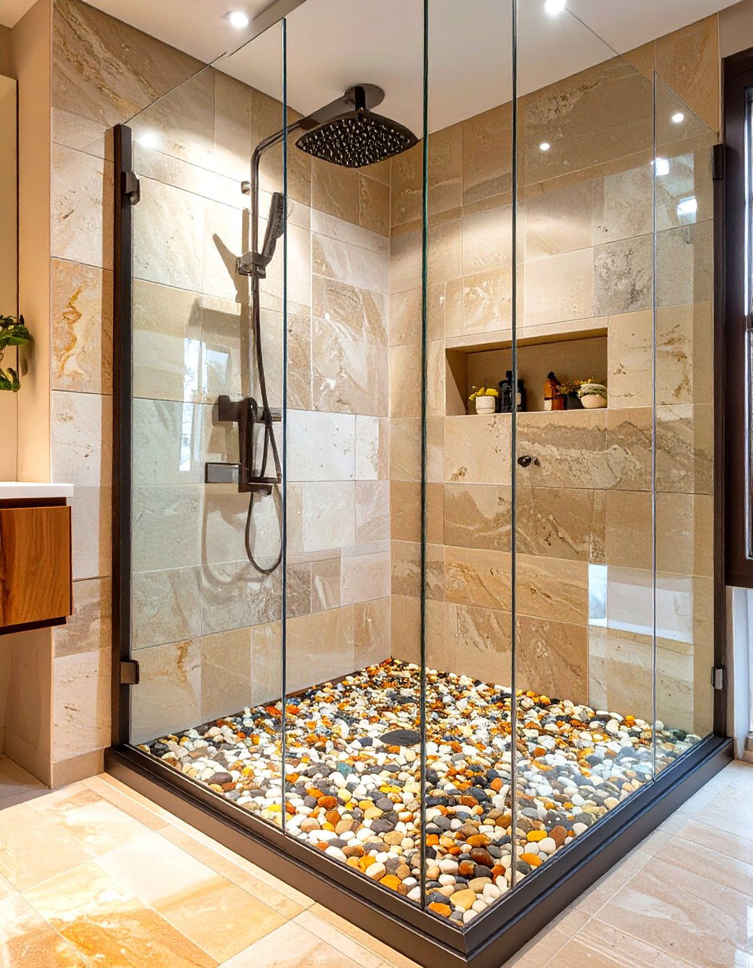 Stand Up Shower with a Pebble Floor - 30 stand up shower ideas