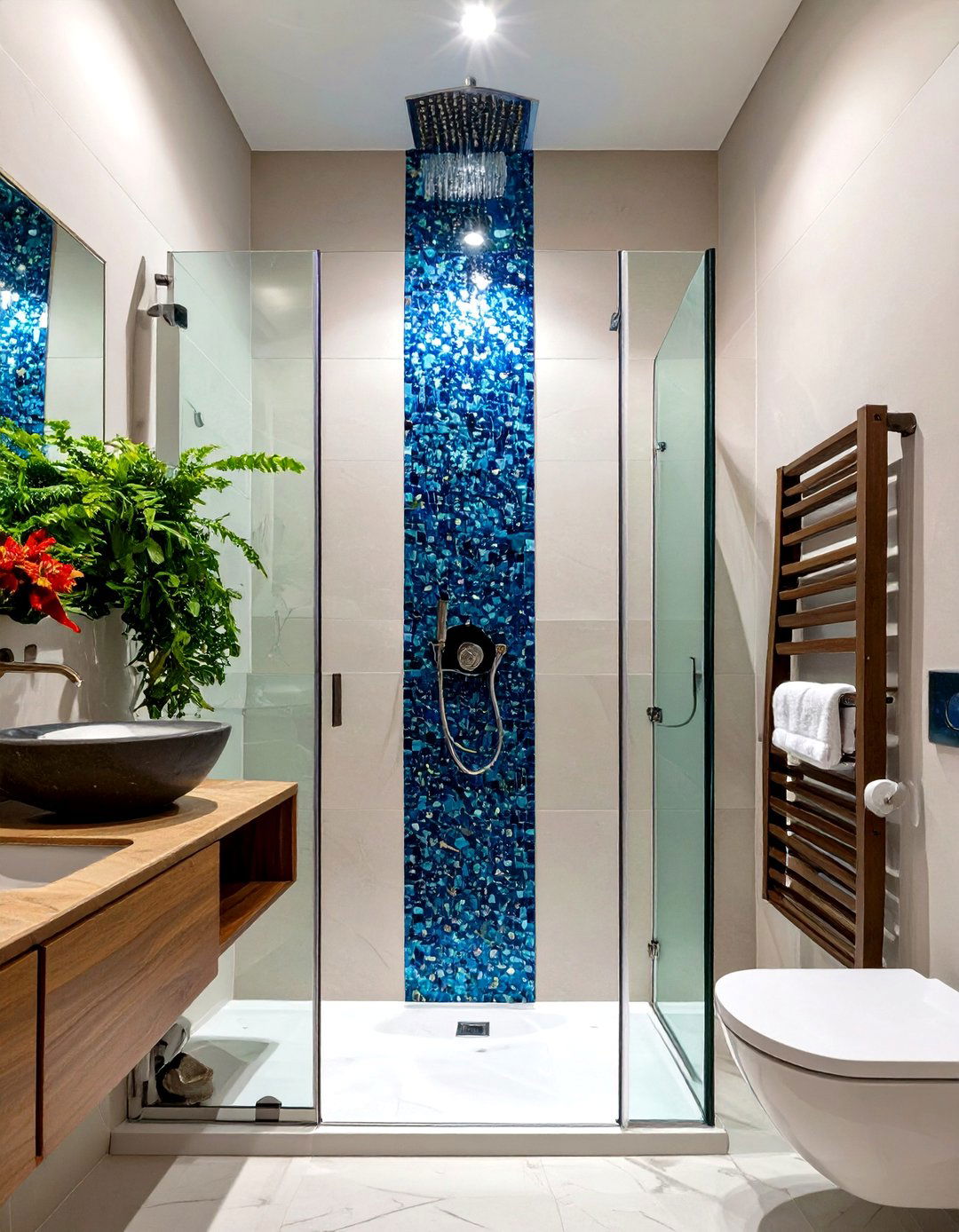 Stand Up Shower with a Vertical Stripe Accent - 30 stand up shower ideas