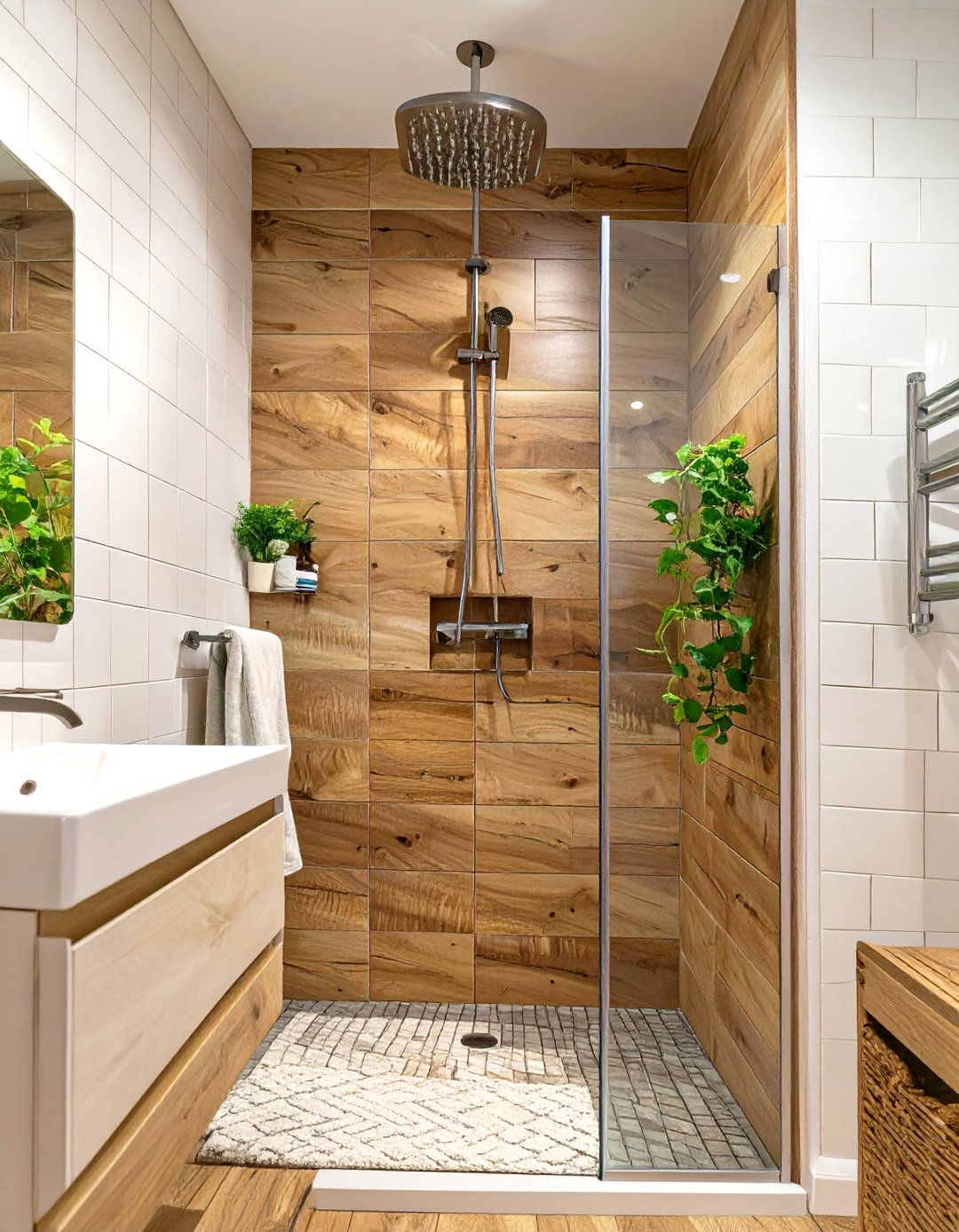 Stand Up Shower with a Wood Look Tile - 30 stand up shower ideas
