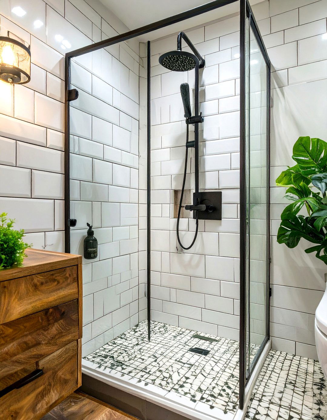 Standing Shower with Dark Grout - 30 standing shower ideas