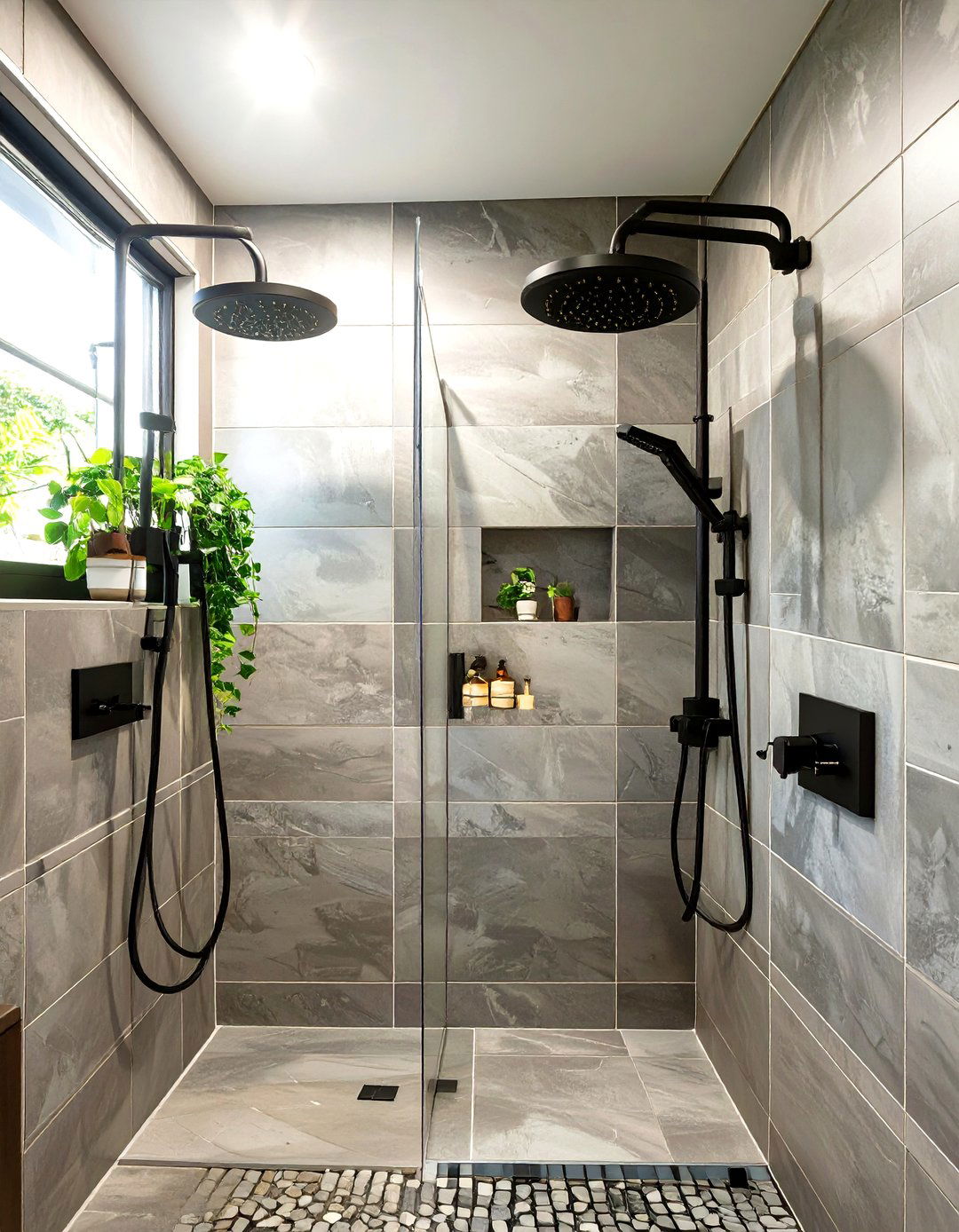 Standing Shower with Dual Showerheads - 30 standing shower ideas