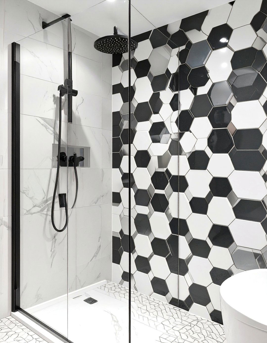 Standing Shower with Geometric Tile Patterns - 30 standing shower ideas