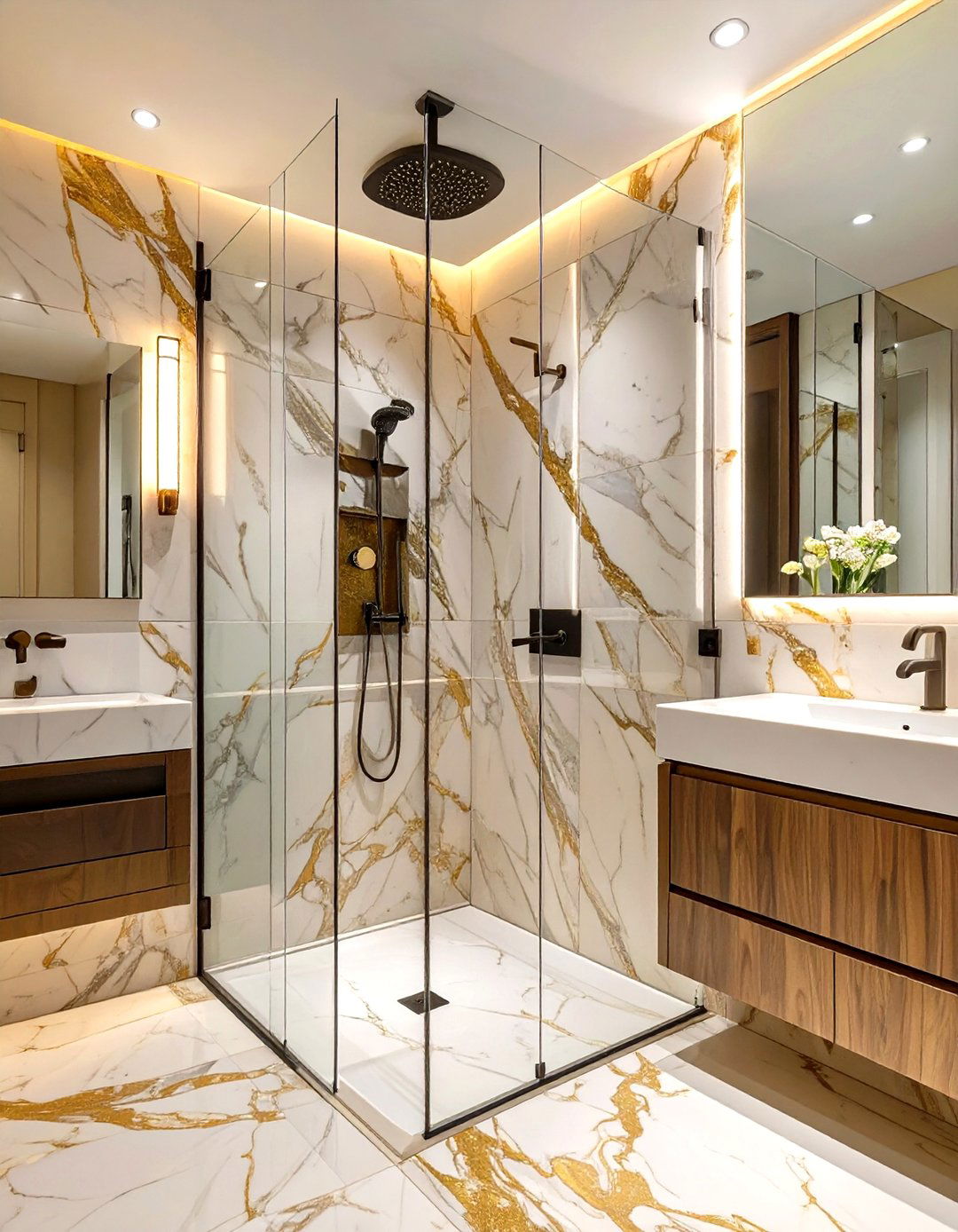 Standing Shower with Marble Slabs - 30 standing shower ideas