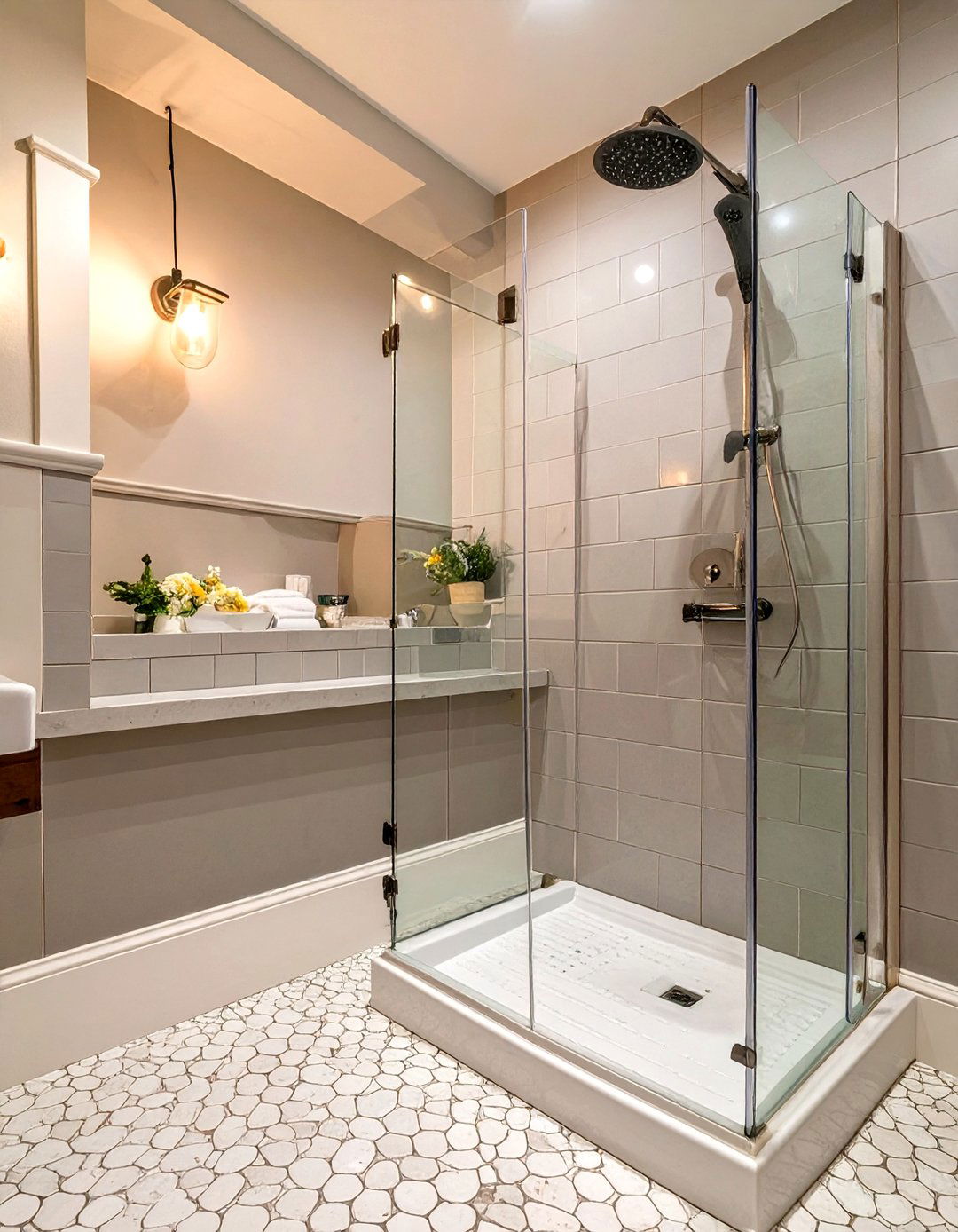 Standing Shower with Penny Tiles - 30 standing shower ideas