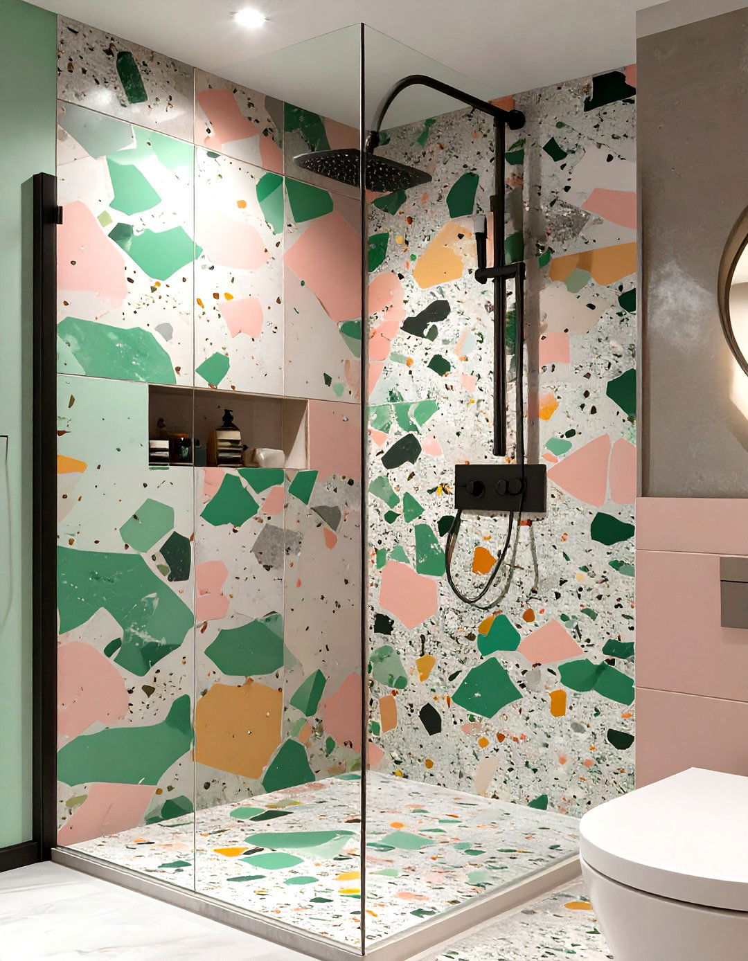 Standing Shower with Terrazzo Tiles - 30 standing shower ideas