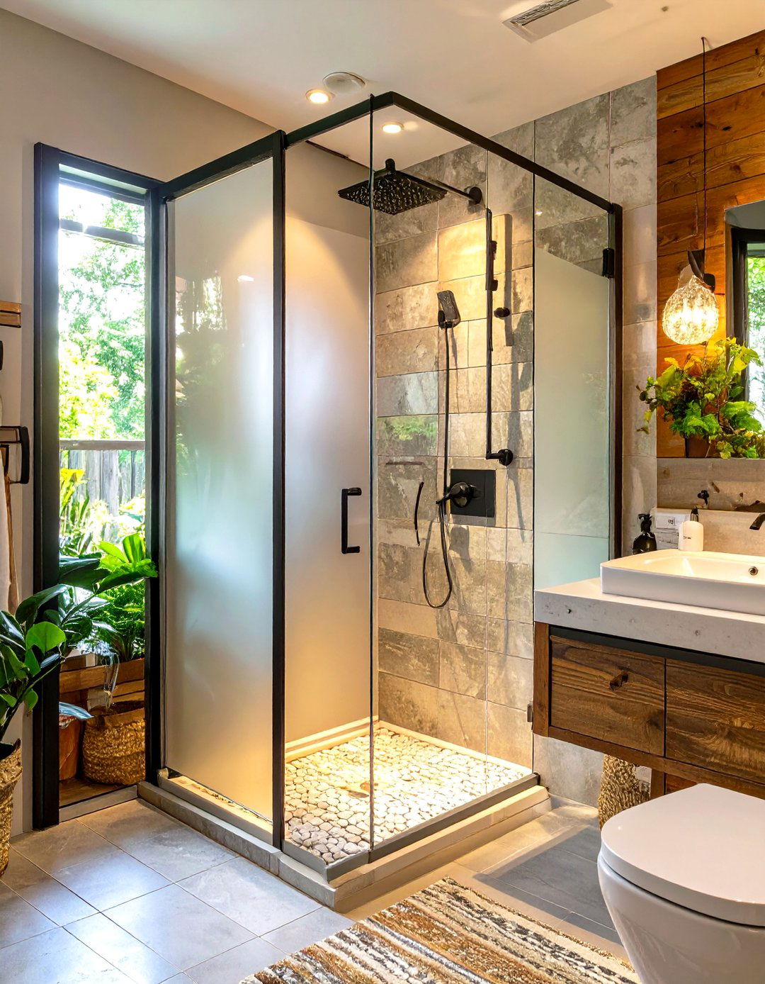 Standing Shower with a Frosted Glass Door - 30 standing shower ideas
