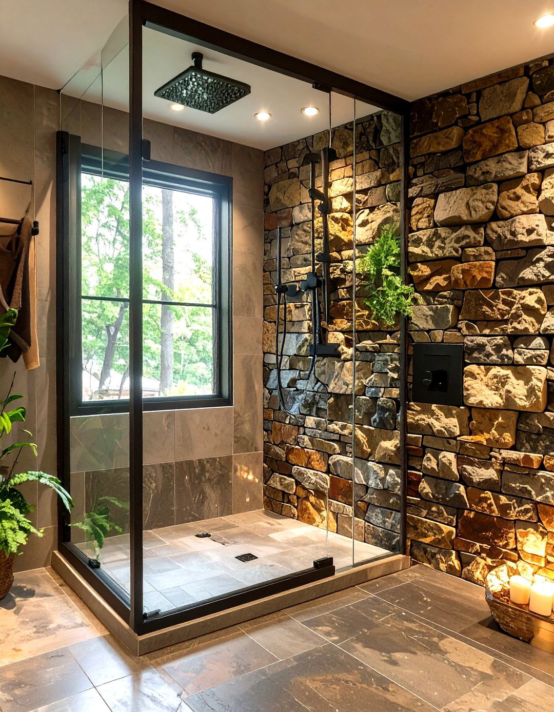 Standing Shower with a Stone Feature Wall - 30 standing shower ideas